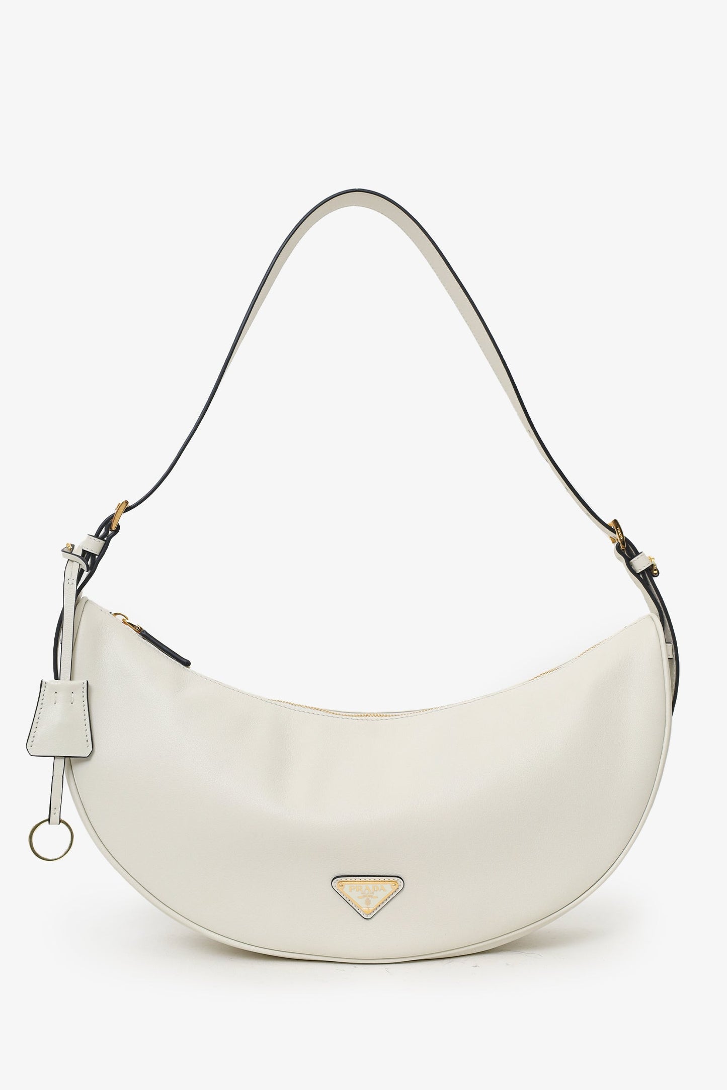 Prada White Leather Demi-lune Large Shoulder Bag