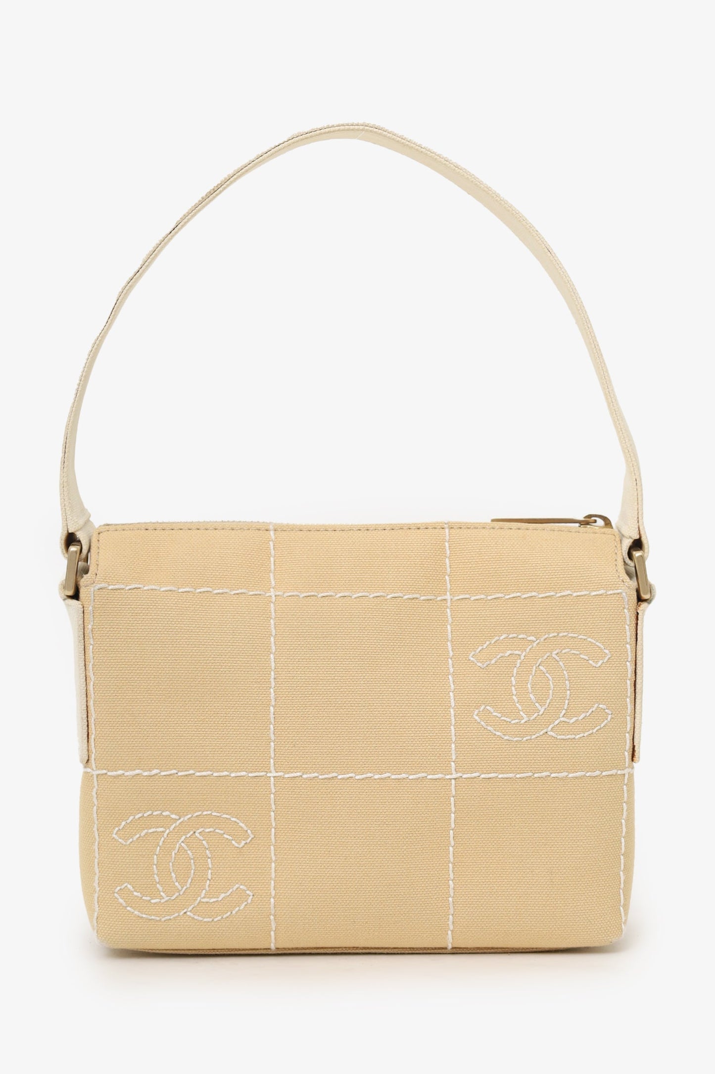 Chanel™ 2003-04 Beige Canvas Chocolate Bar Mini Pochette