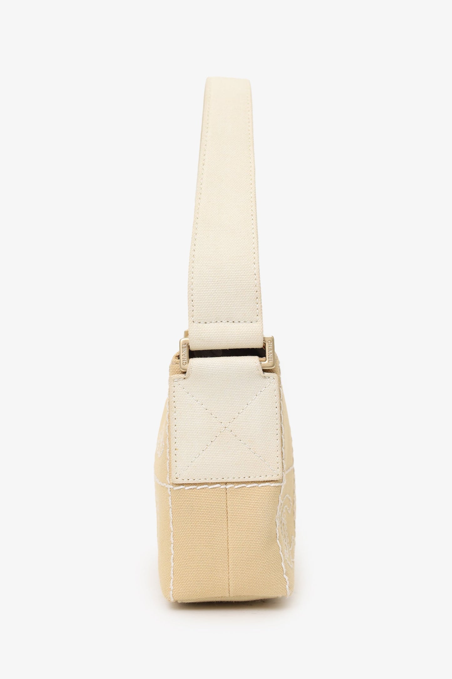 Chanel™ 2003-04 Beige Canvas Chocolate Bar Mini Pochette