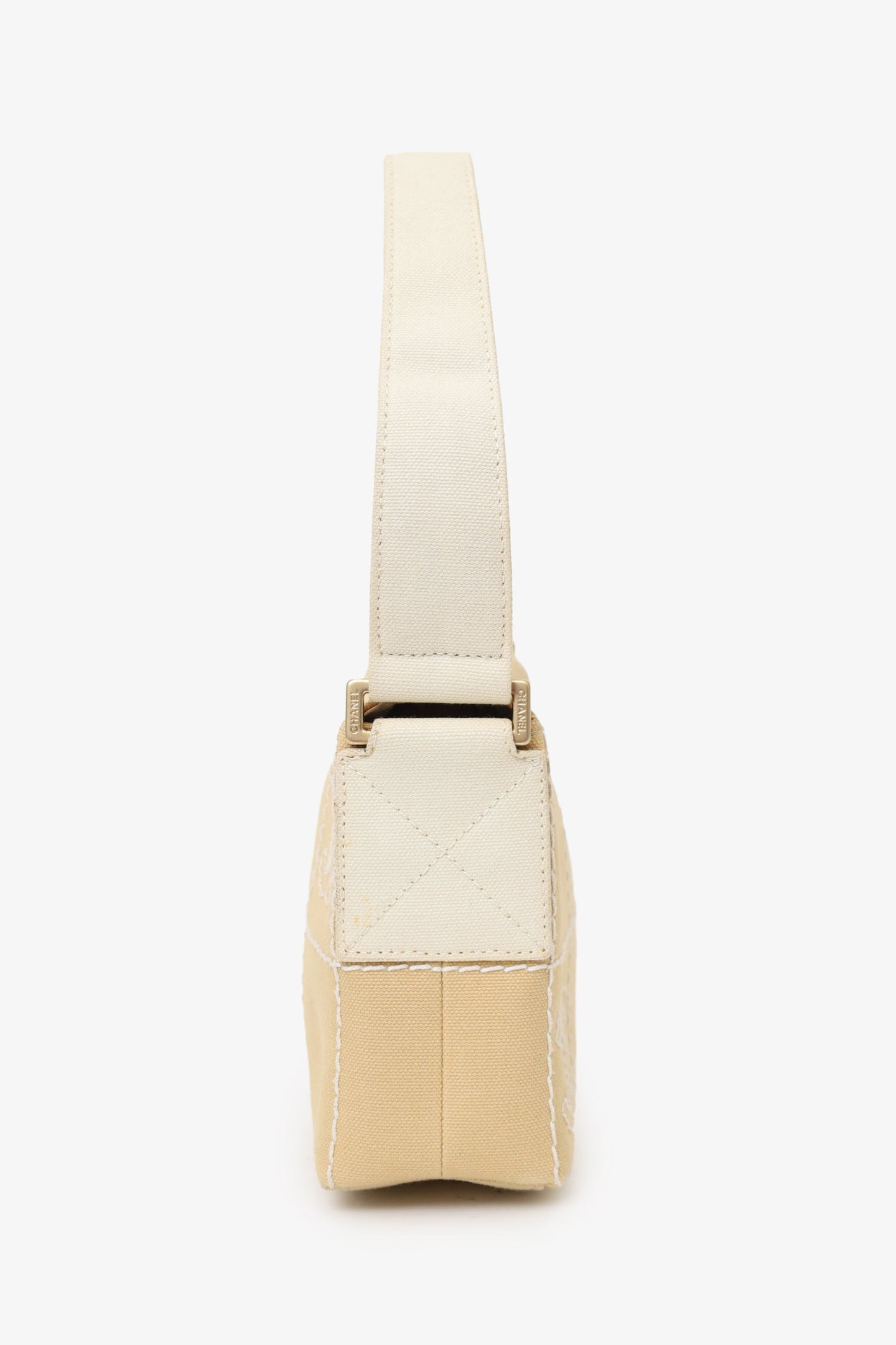 Chanel™ 2003-04 Beige Canvas Chocolate Bar Mini Pochette