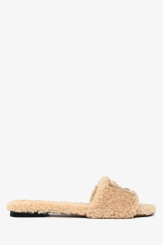 Fendi Cream Shearling Slides Size 38