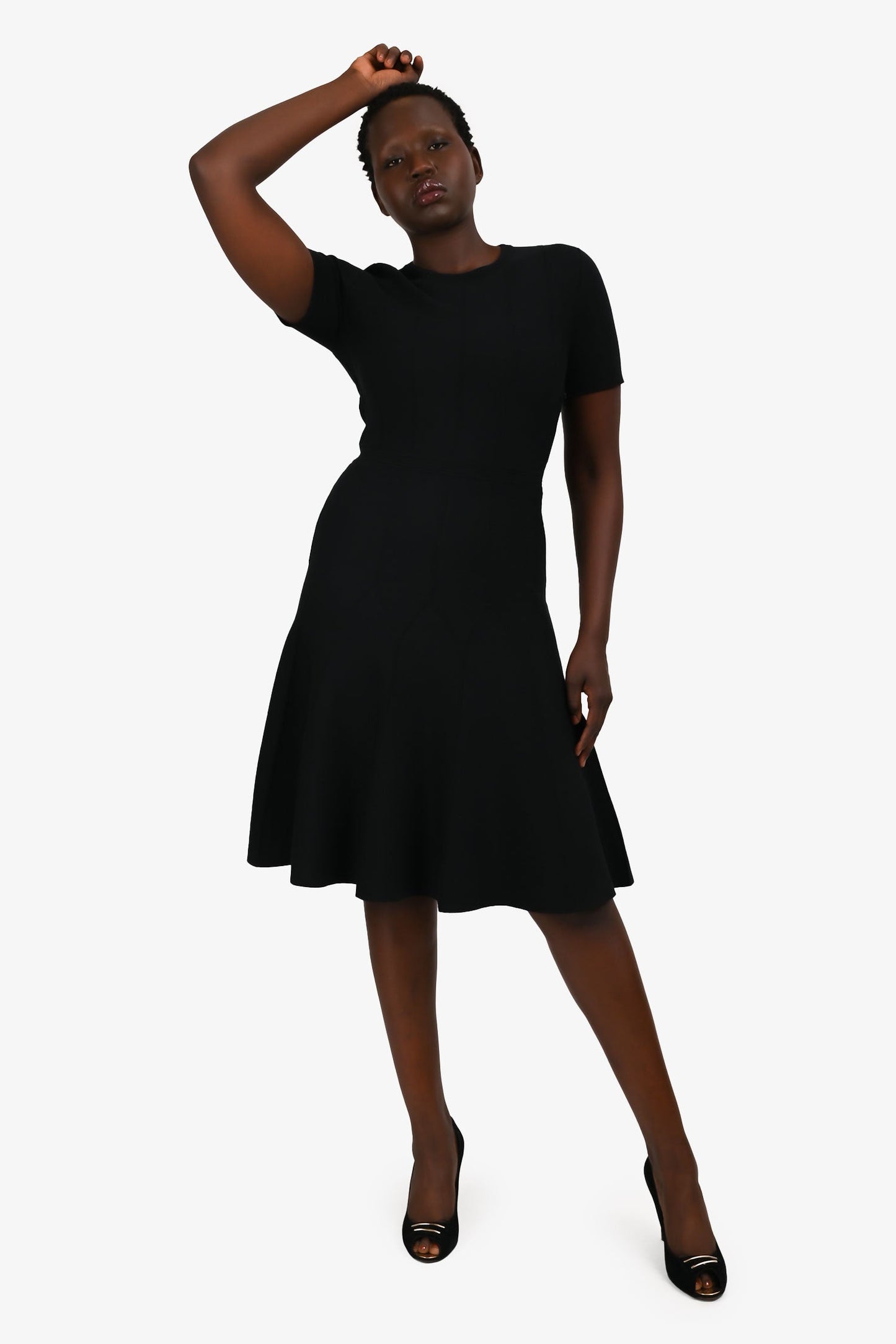 Gucci Black Wool Knit Short Sleeve Dress Size L
