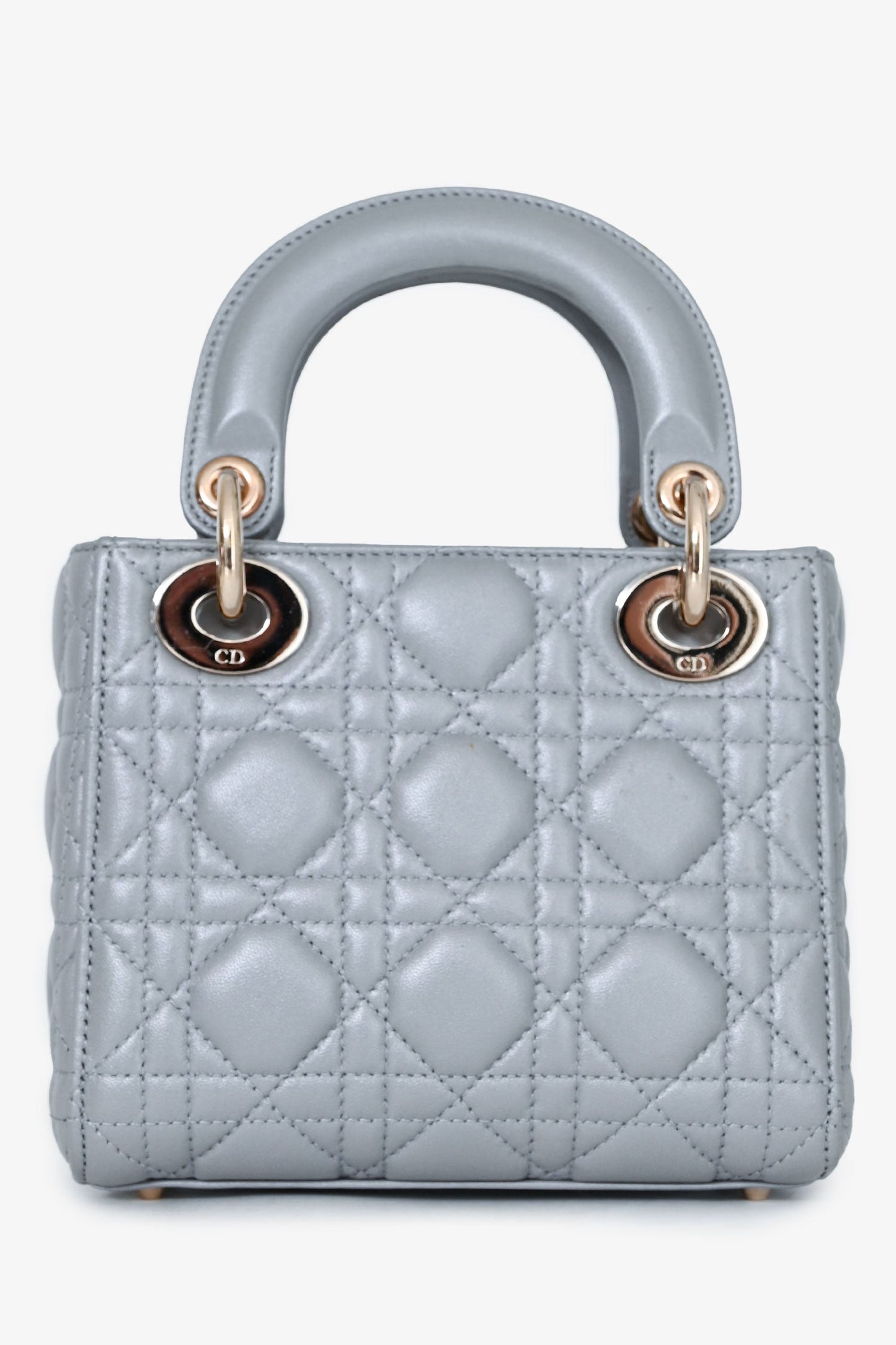Christian Dior Grey Shimmer Leather Cannage Mini Lady Dior with Strap