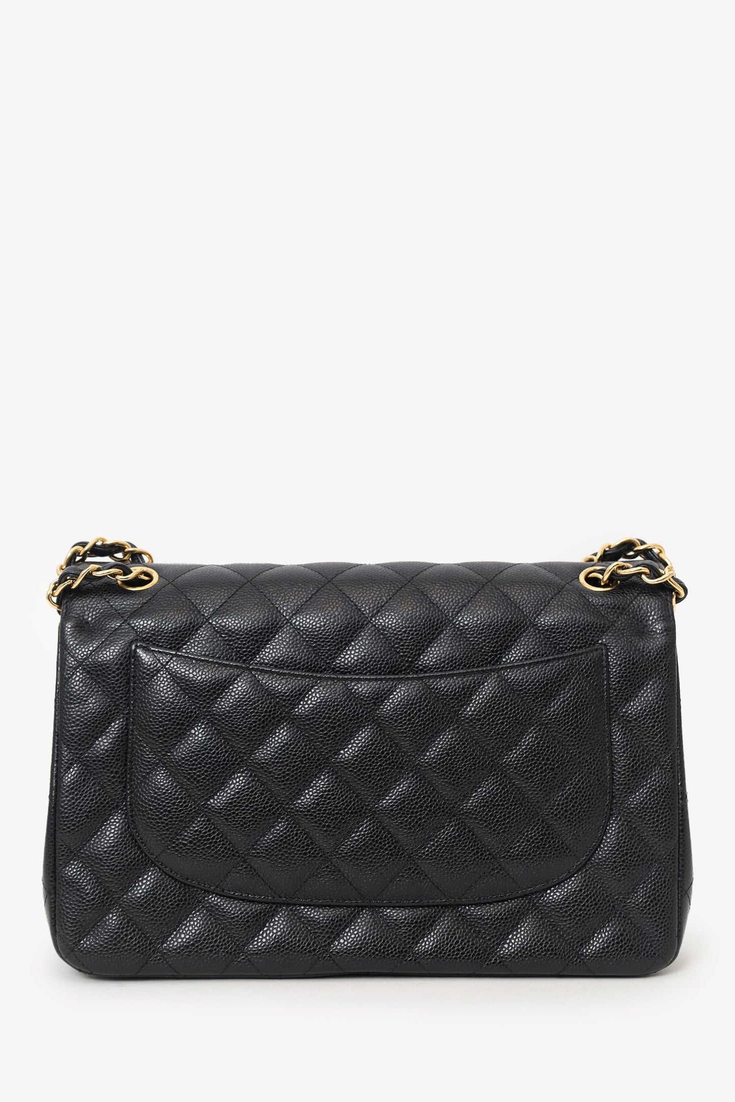 Chanel™ 2019 Black Caviar Leather Jumbo Double Flap Should Bag