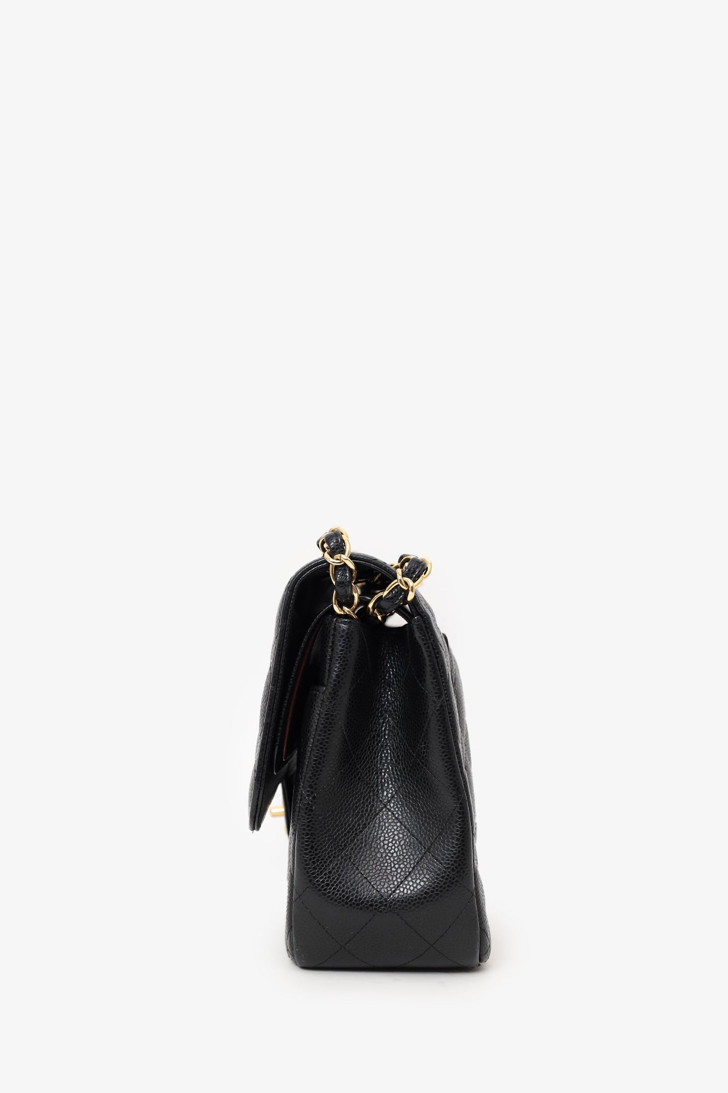 Chanel™ 2019 Black Caviar Leather Jumbo Double Flap Should Bag