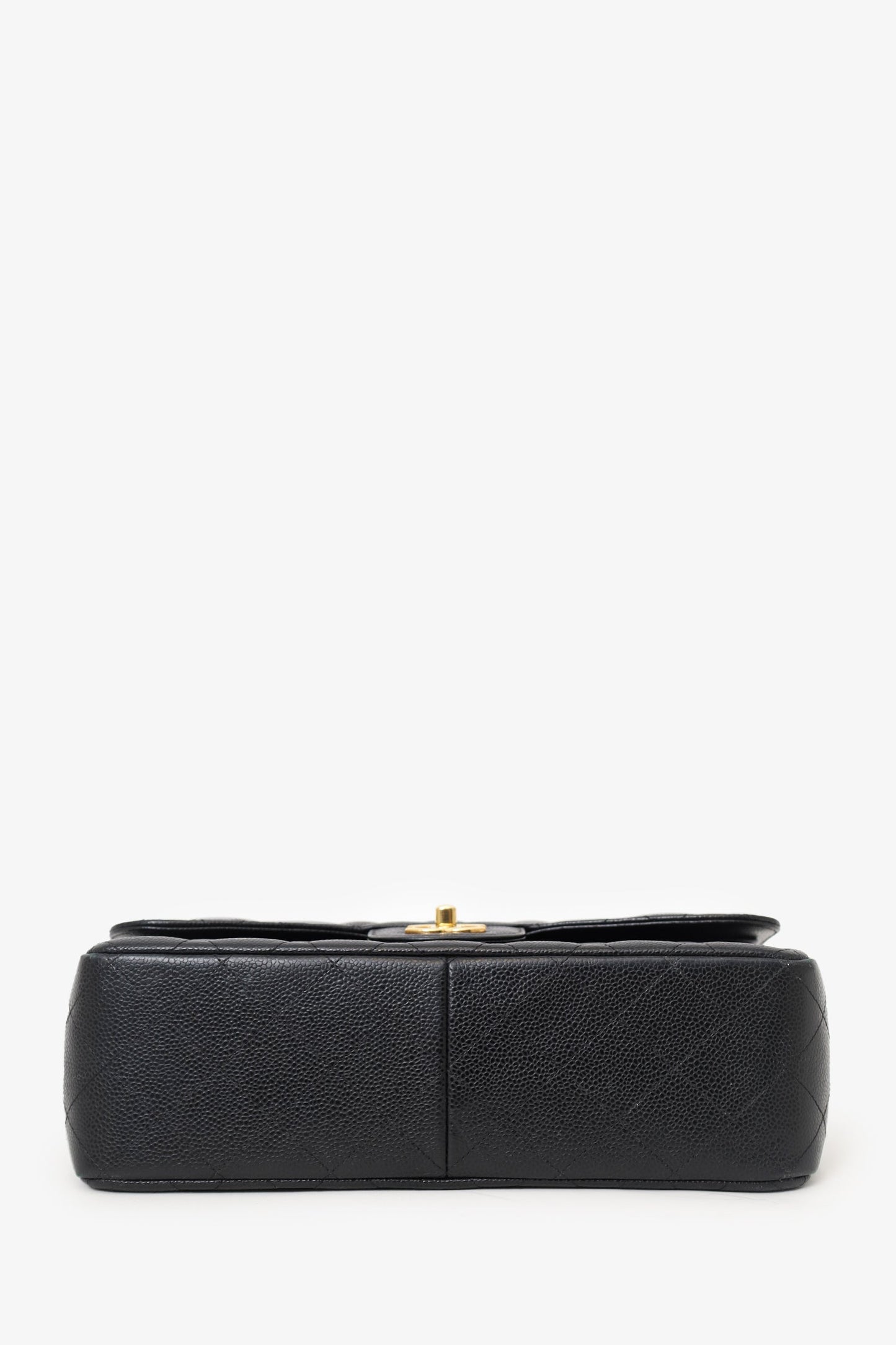 Chanel™ 2019 Black Caviar Leather Jumbo Double Flap Should Bag