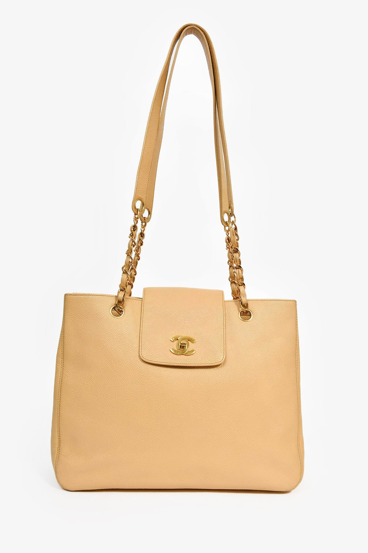 Chanel™ Beige Caviar Leather CC Shopper Tote Bag