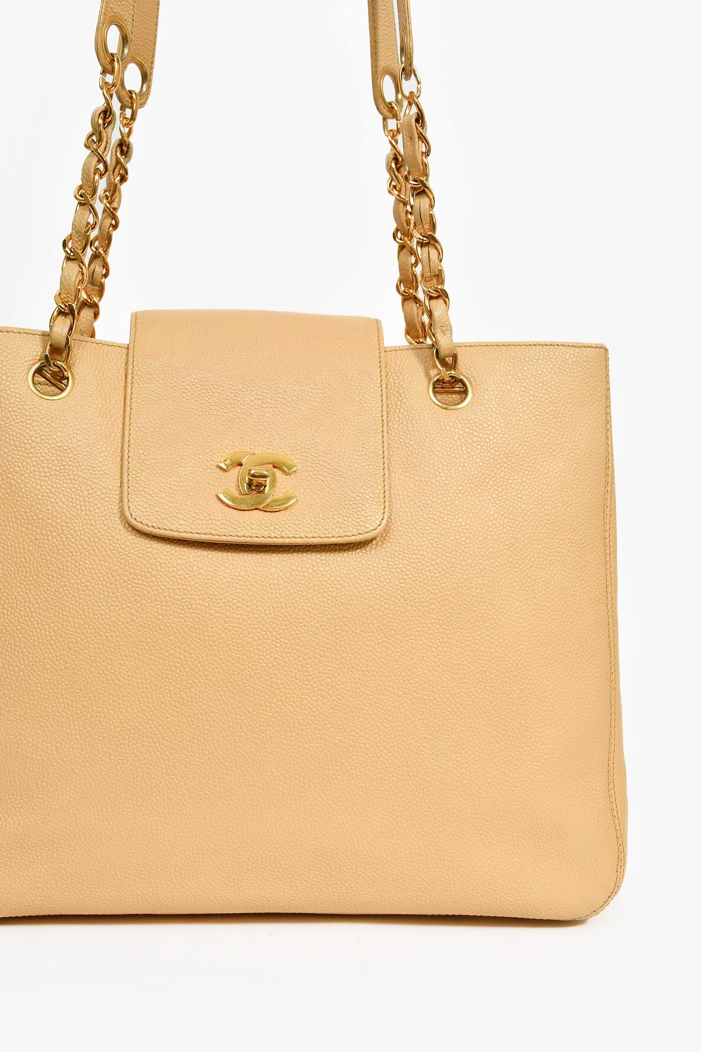 Chanel™ Beige Caviar Leather CC Shopper Tote Bag