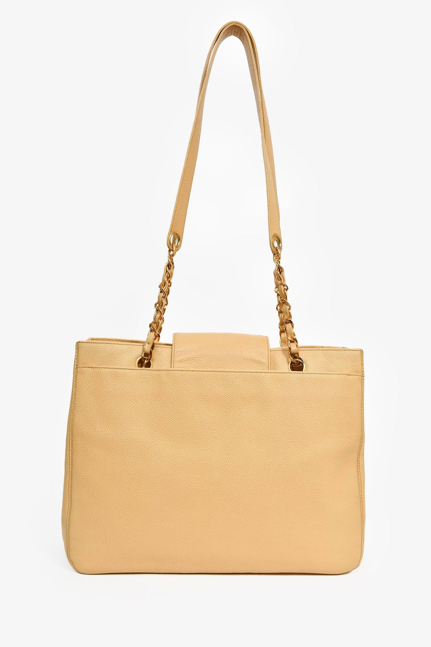 Chanel™ Beige Caviar Leather CC Shopper Tote Bag