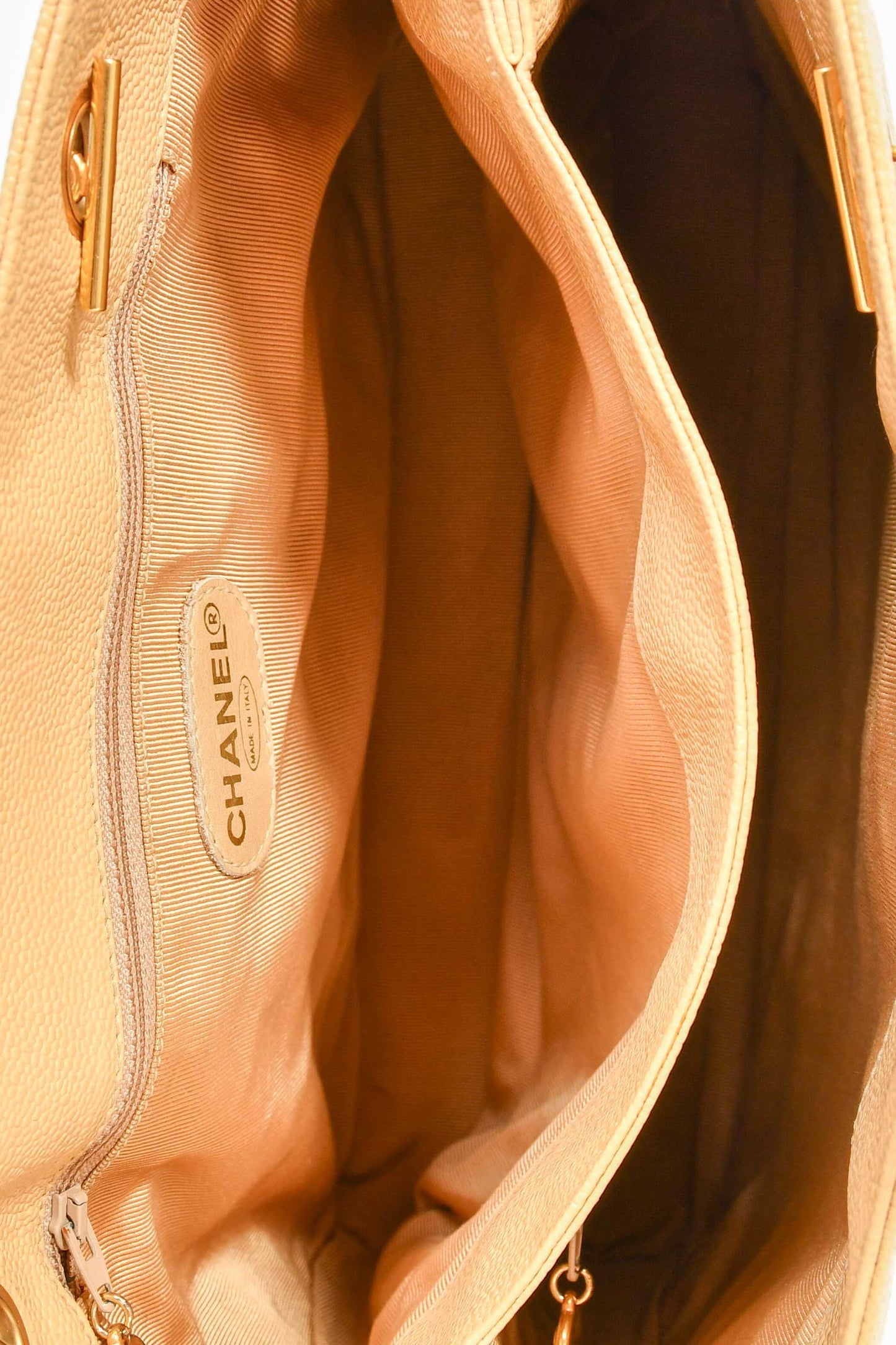 Chanel™ Beige Caviar Leather CC Shopper Tote Bag