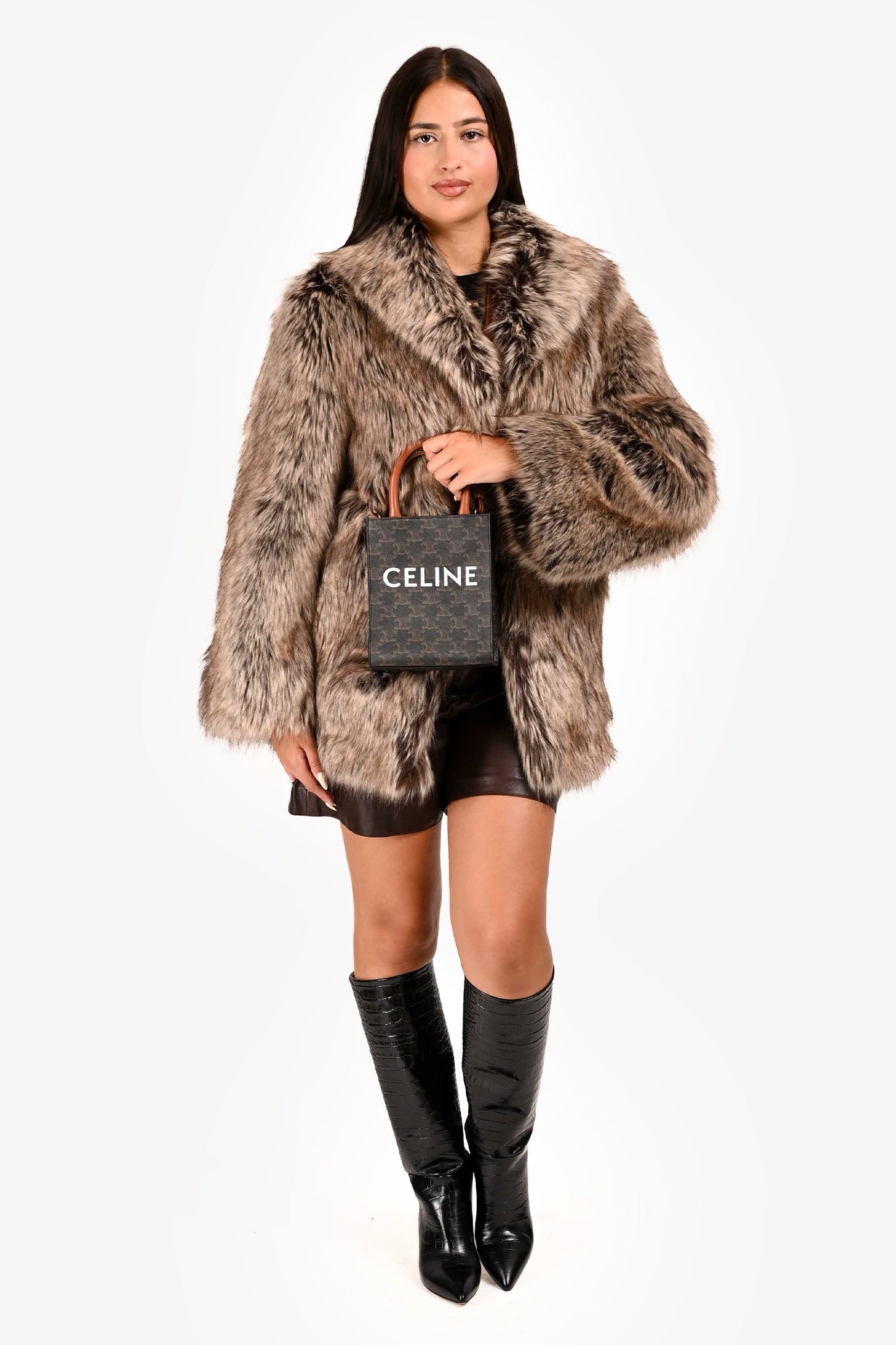 Celine 2021 Brown Canvas/Leather Mini Triomphe Vertical Cabas Tote with Strap