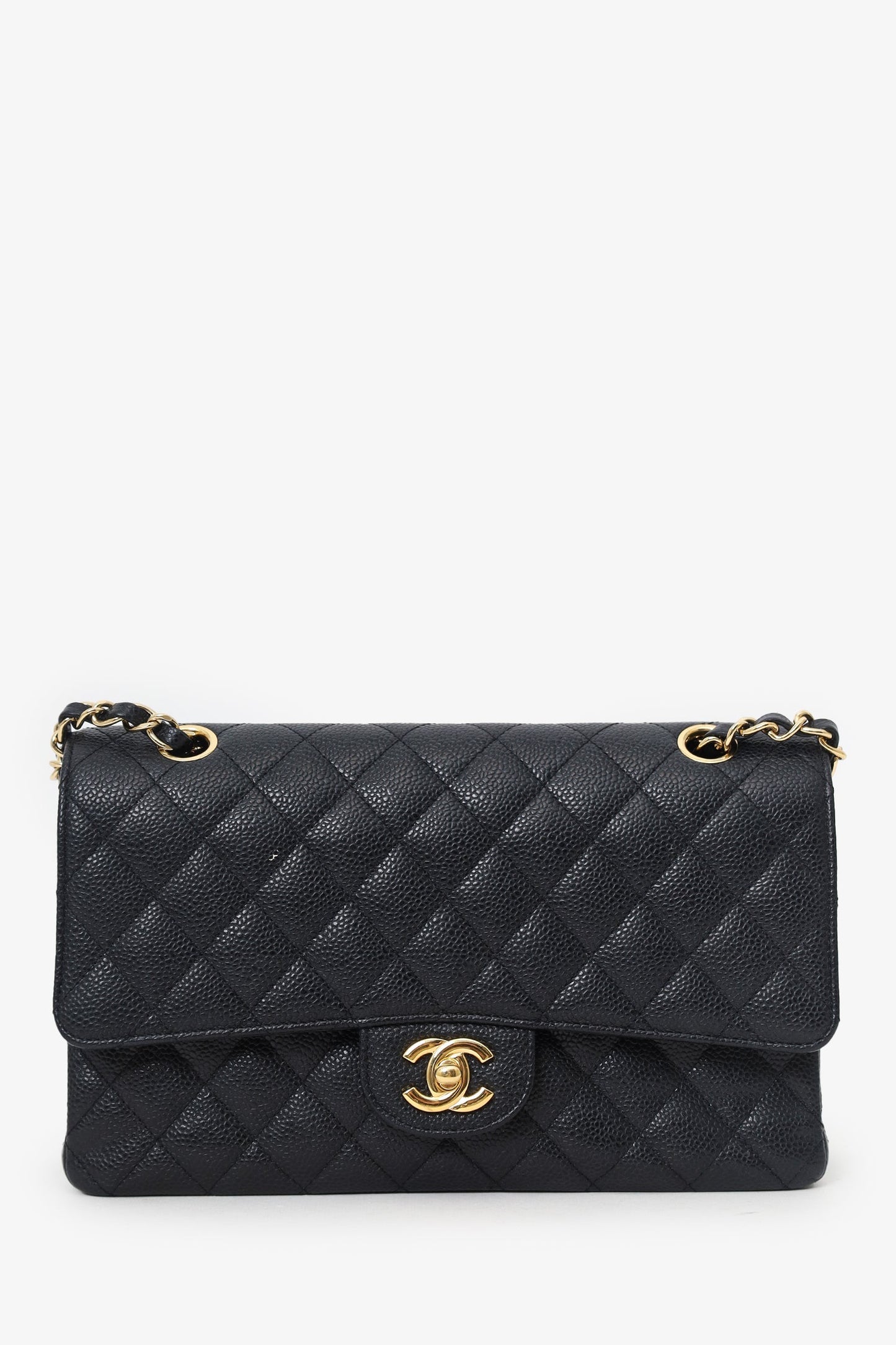 Chanel™ 2011 Black Caviar Leather Medium Double Flap With Gold-Tone Hardware