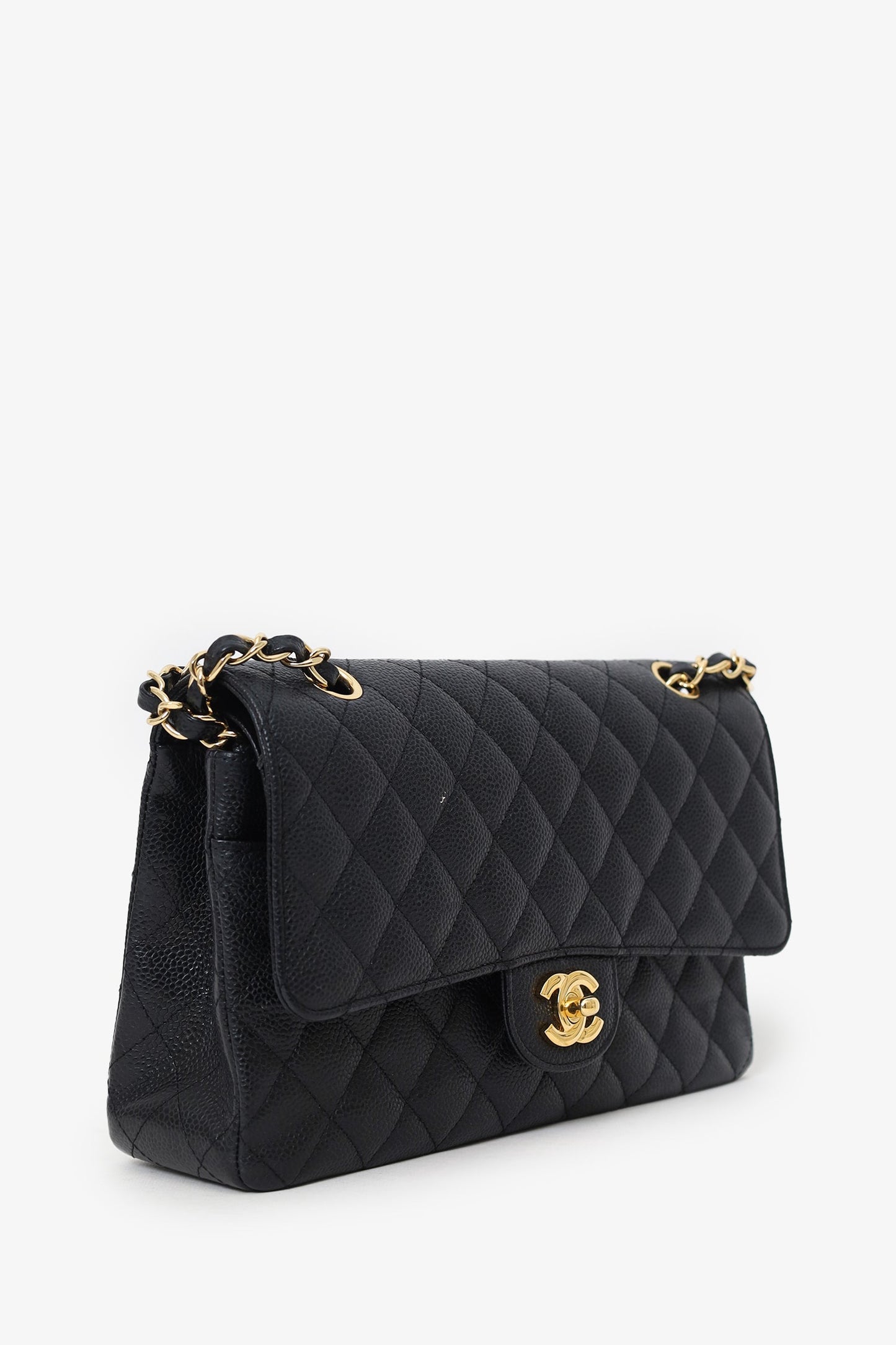 Chanel™ 2011 Black Caviar Leather Medium Double Flap With Gold-Tone Hardware