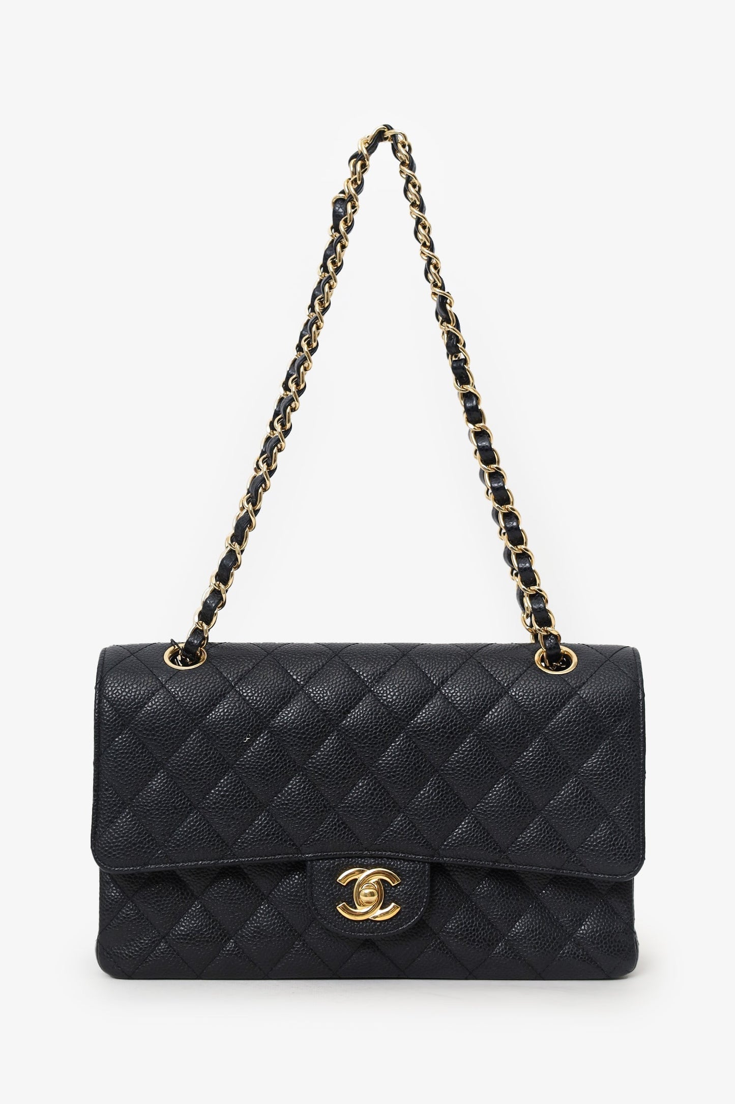 Chanel™ 2011 Black Caviar Leather Medium Double Flap With Gold-Tone Hardware