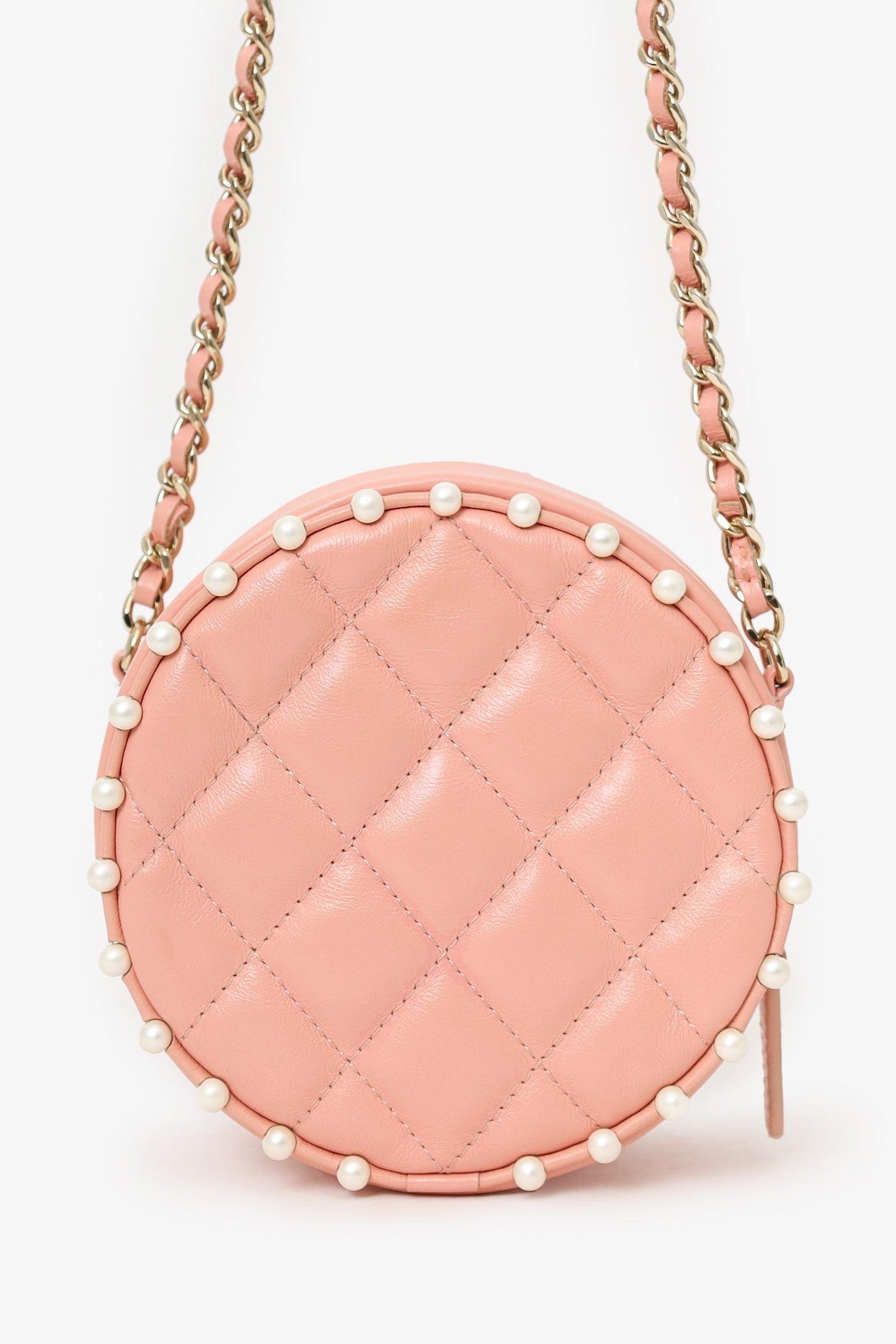 Chanel™ 2019-20 Pink Pearl Round Crossbody Bag