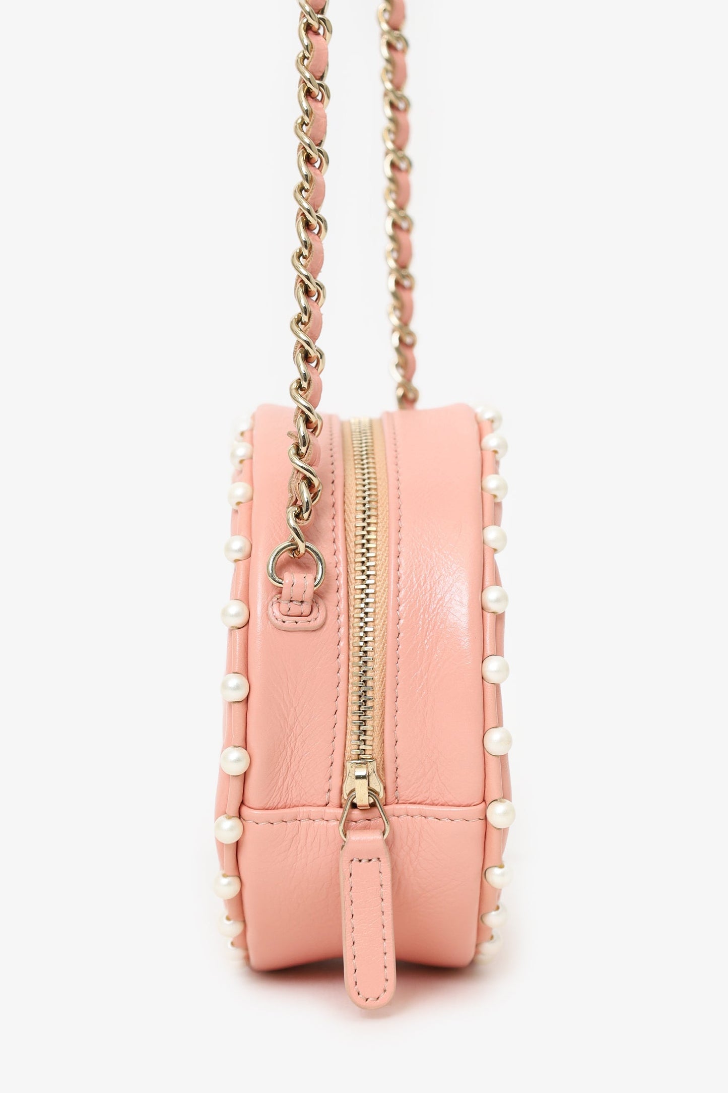 Chanel™ 2019-20 Pink Pearl Round Crossbody Bag