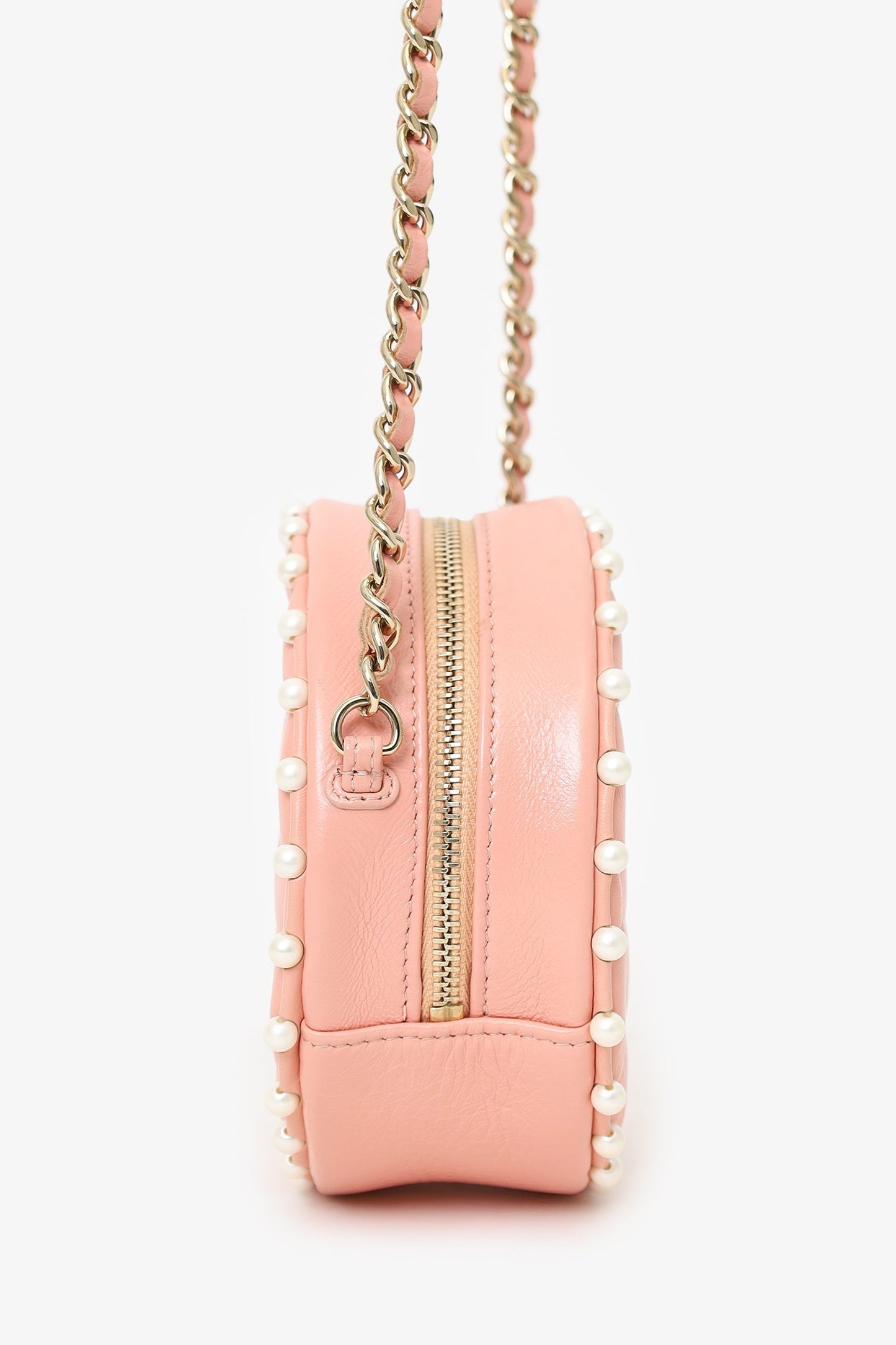 Chanel™ 2019-20 Pink Pearl Round Crossbody Bag