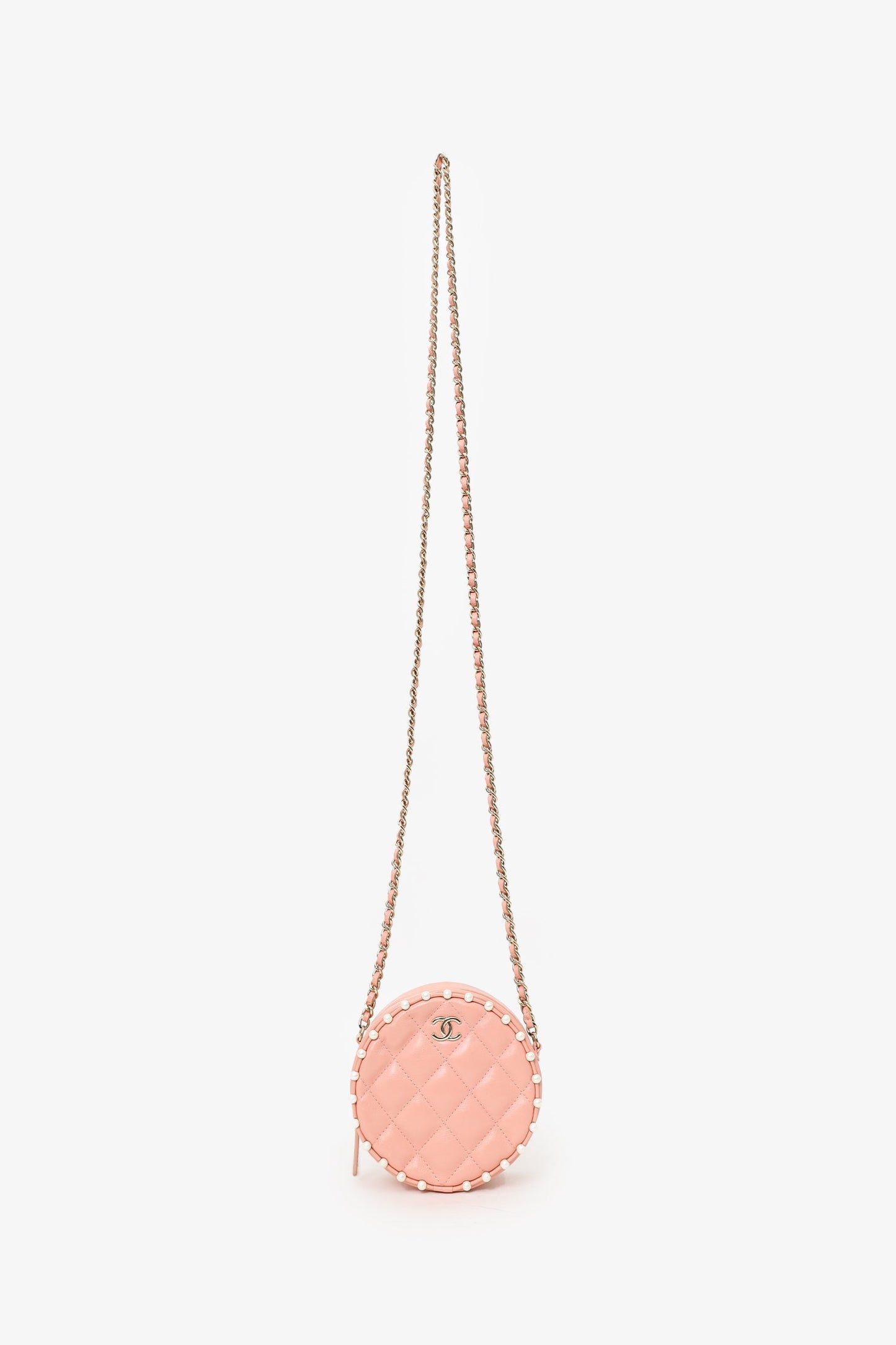 Chanel™ 2019-20 Pink Pearl Round Crossbody Bag