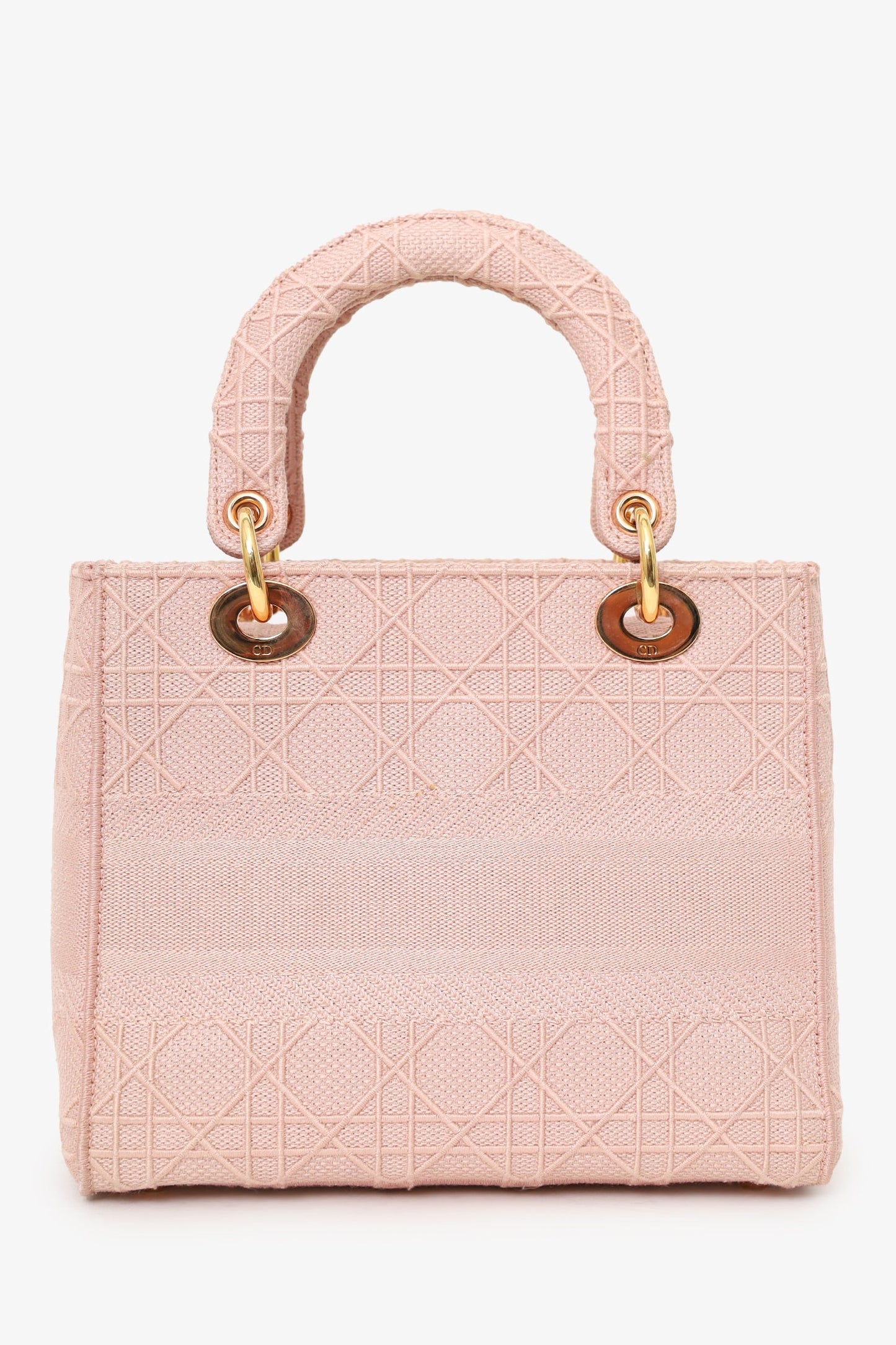 Christian Dior 2020 Pink Cannage Embroidered Canvas Medium Lady D-Lite With Strap