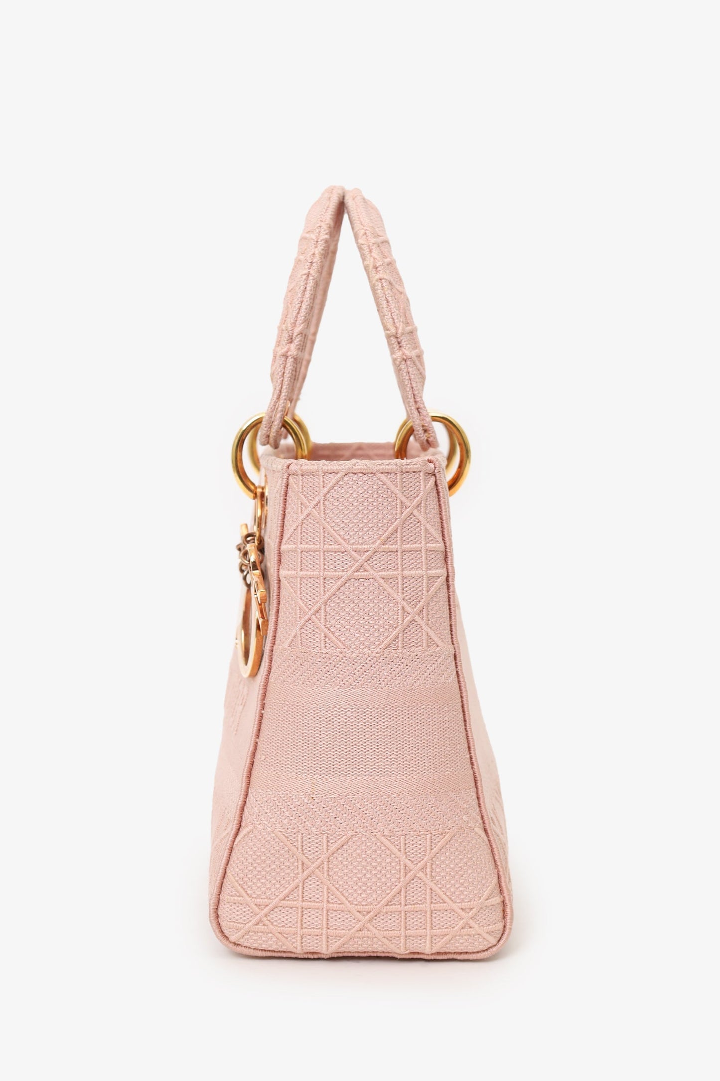 Christian Dior 2020 Pink Cannage Embroidered Canvas Medium Lady D-Lite With Strap