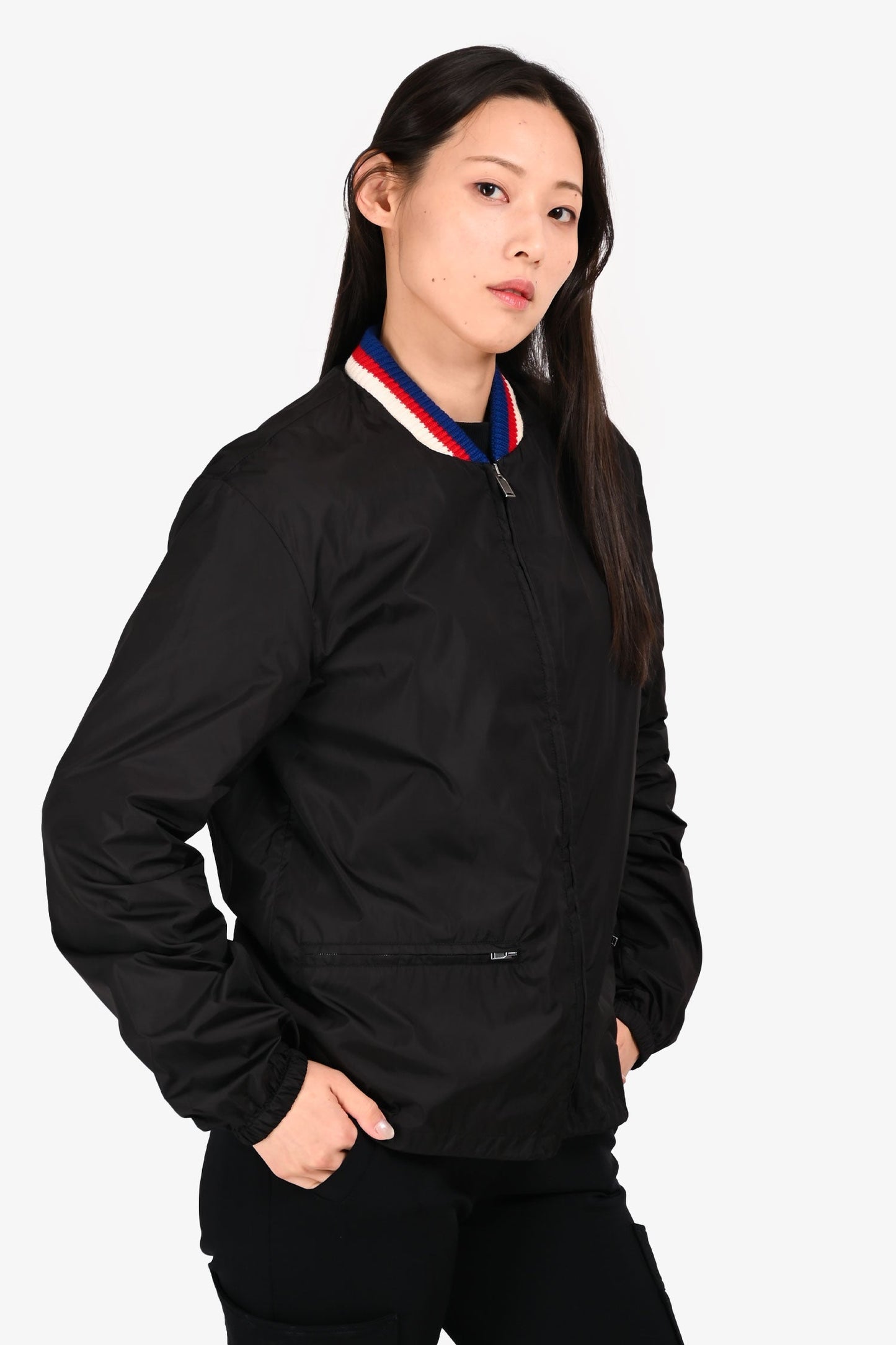 Gucci Black Logo Printed Zip-Up Windbreaker Size 46