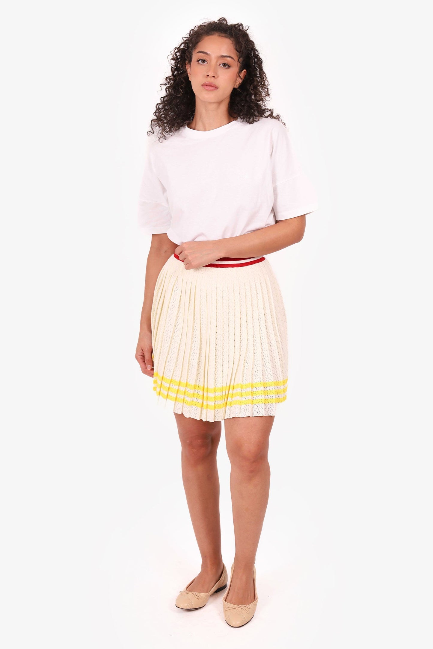 Gucci x Adidas Cream/Red Knit Pleated Skirt Size XS