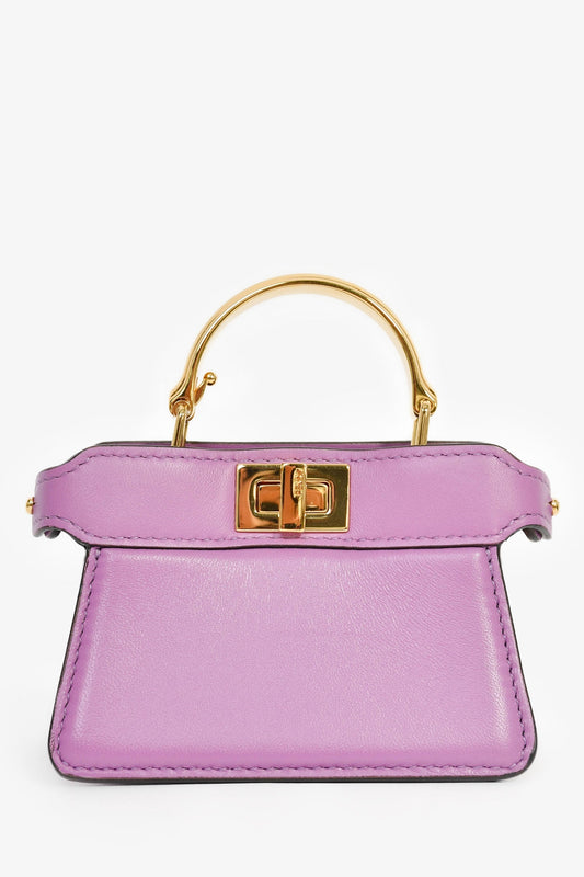 Fendi Purple Lamb Leather Nano Peekaboo Top Handle Bag With Strap