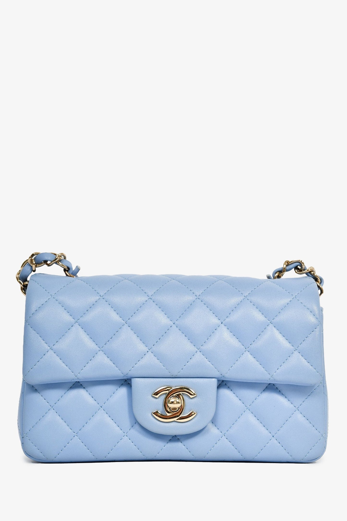 Chanel™ 2020 Sky Blue Lambskin Mini Rectangle Flap Bag