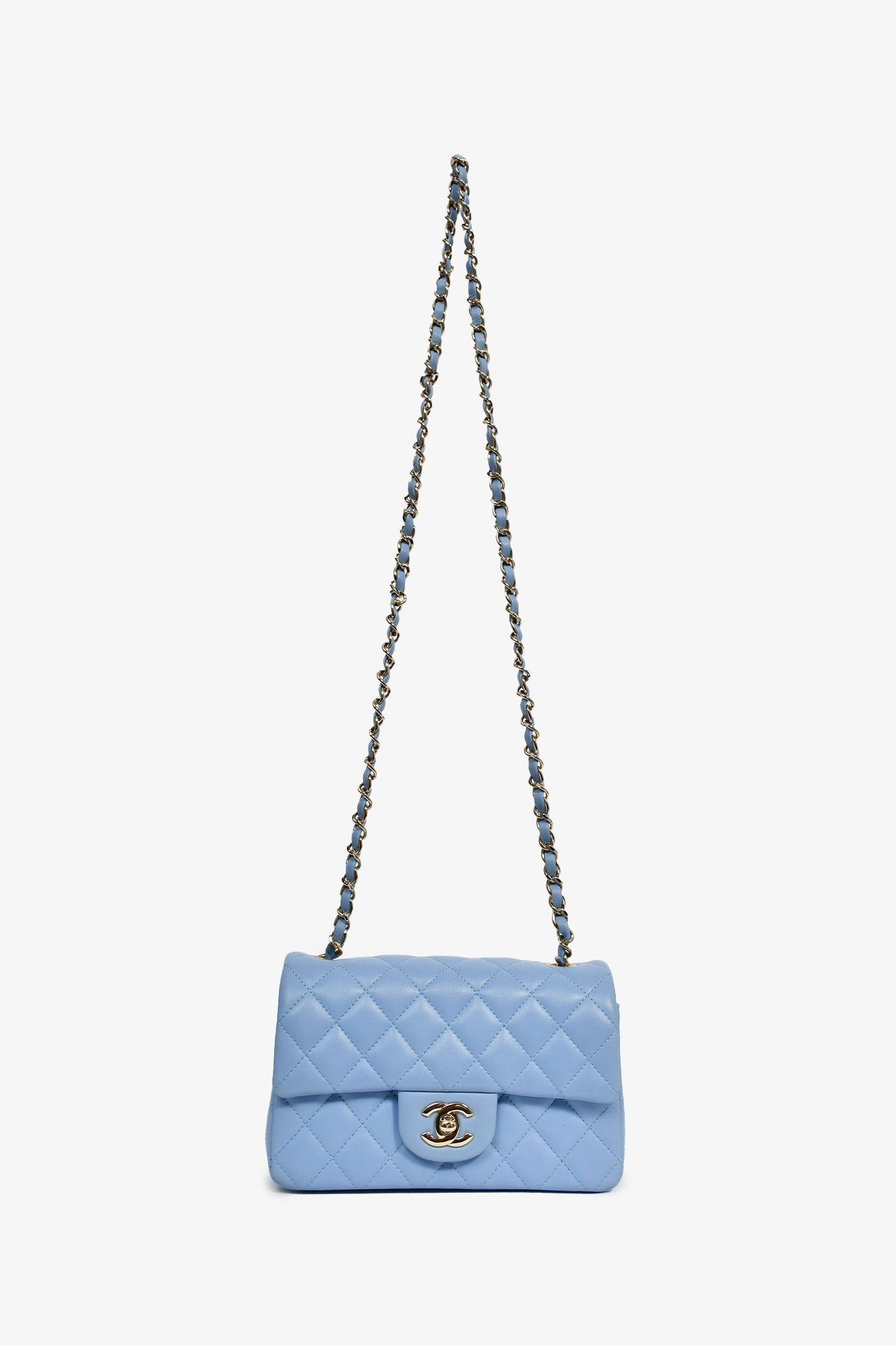 Chanel™ 2020 Sky Blue Lambskin Mini Rectangle Flap Bag