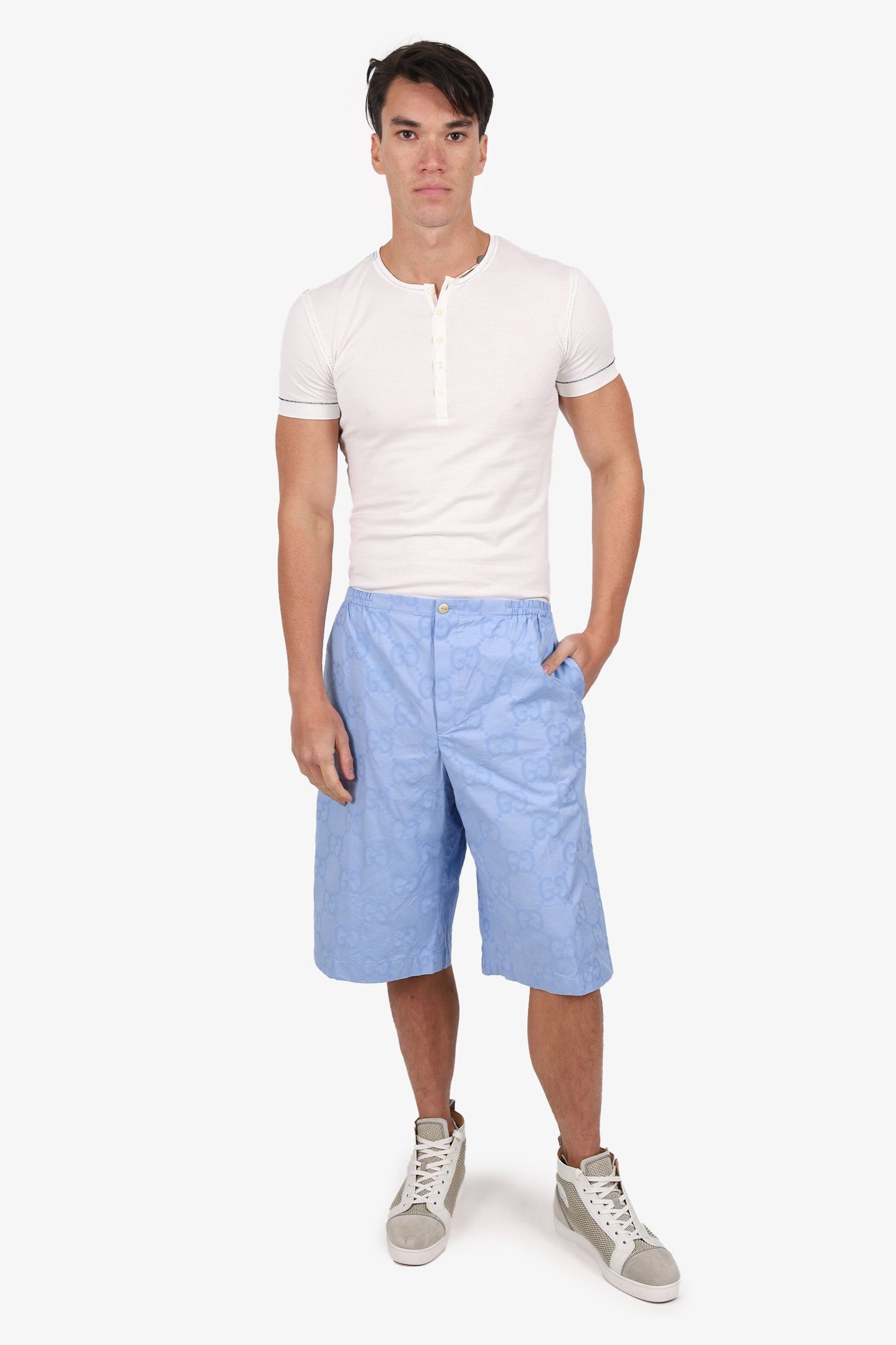 Gucci Blue Cotton GG Monogram Shorts Size 54 Mens