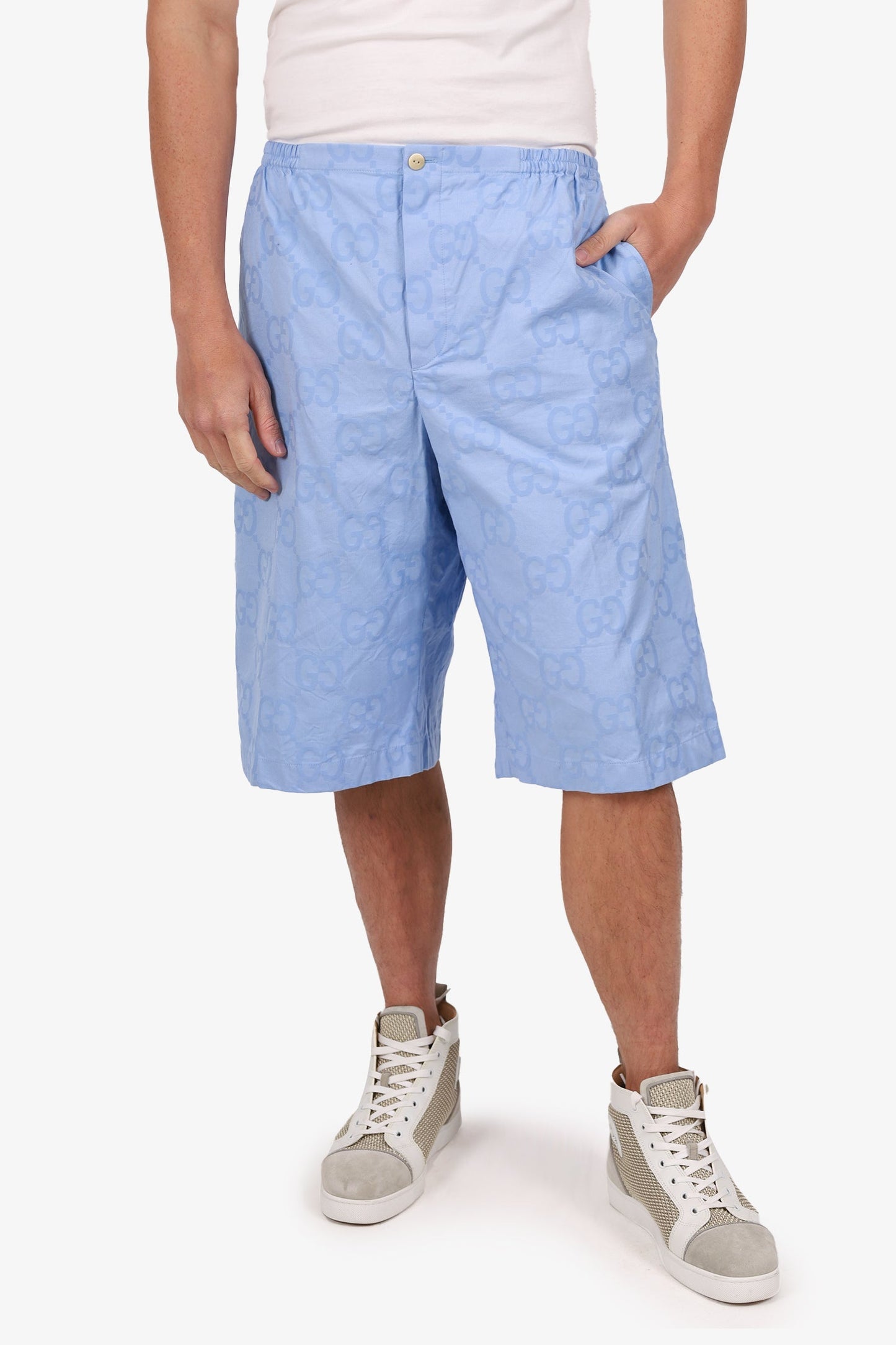 Gucci Blue Cotton GG Monogram Shorts Size 54 Mens