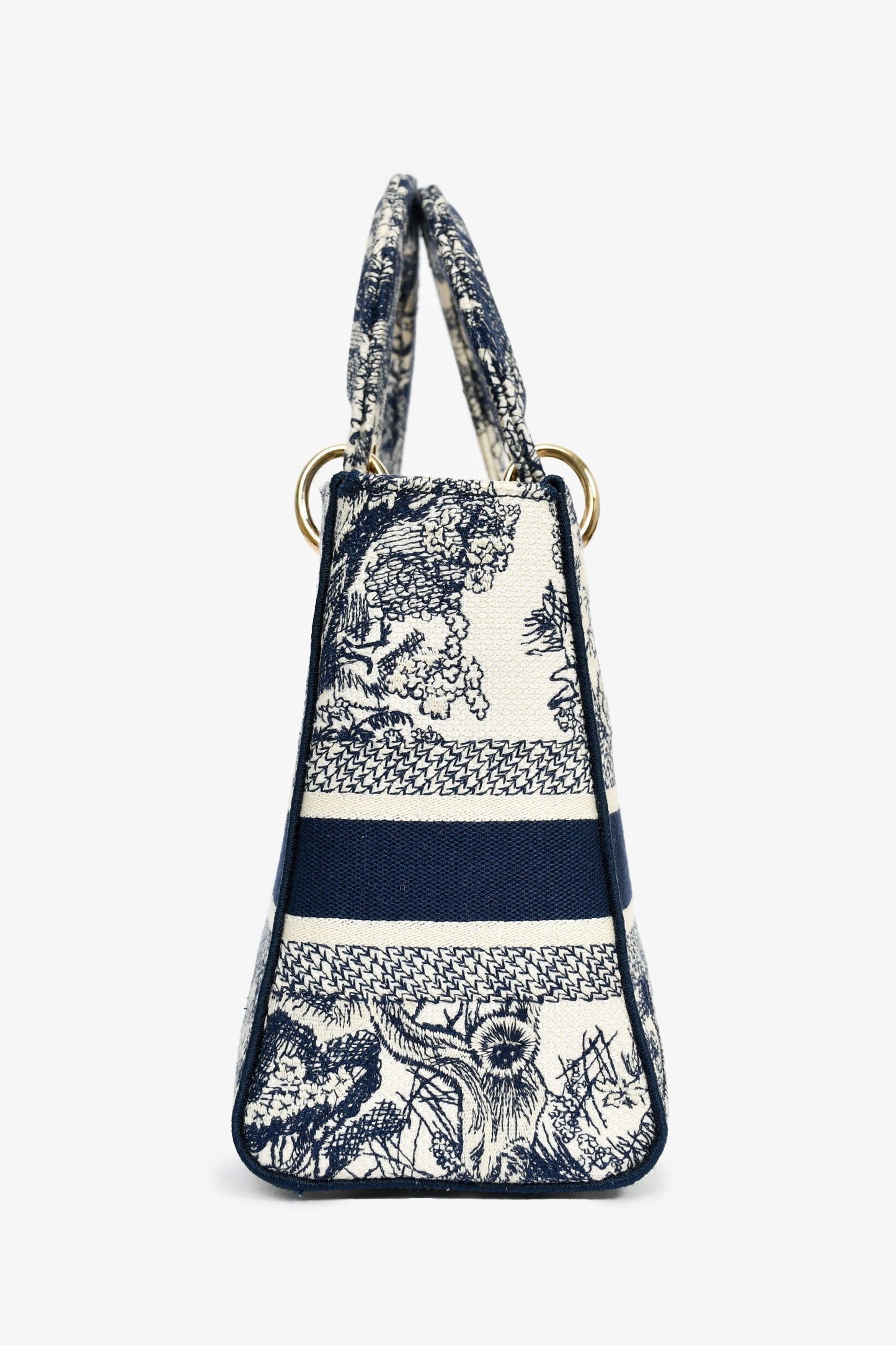 Christian Dior 2022 Navy/White Jacquard D-Lite Medium Top Handle with Strap