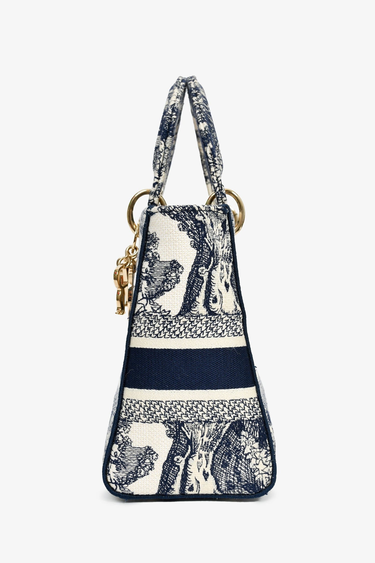 Christian Dior 2022 Navy/White Jacquard D-Lite Medium Top Handle with Strap