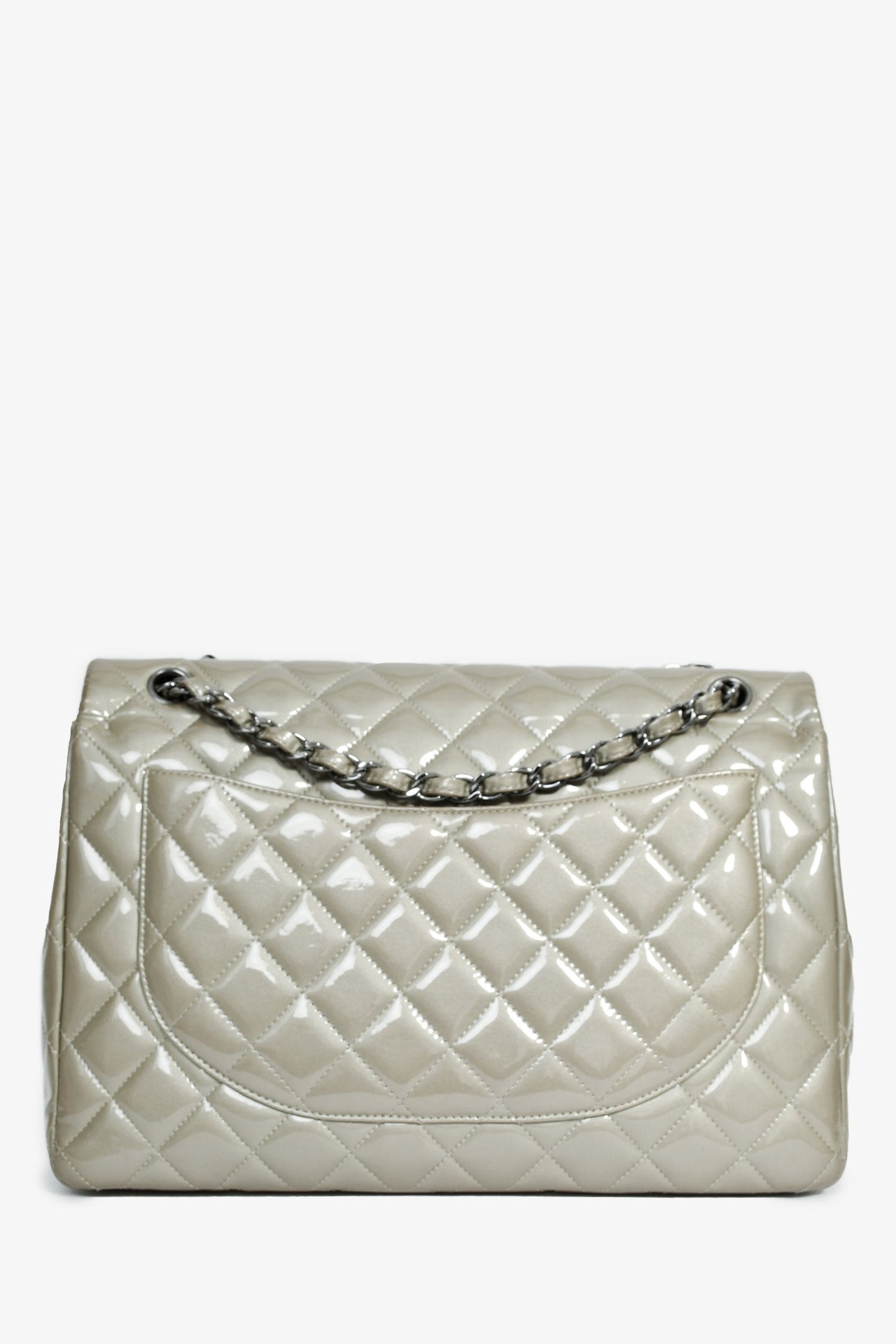 Chanel™ 2012/13 Grey Patent Quilted Maxi Double Flap Shoulder Bag