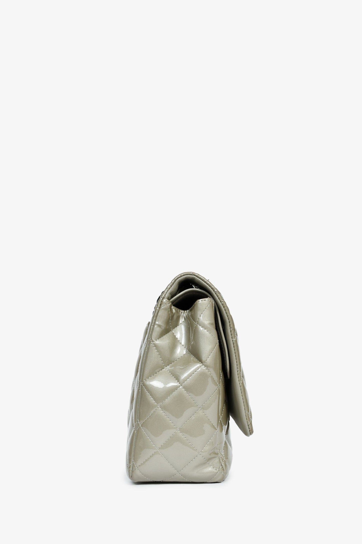 Chanel™ 2012/13 Grey Patent Quilted Maxi Double Flap Shoulder Bag