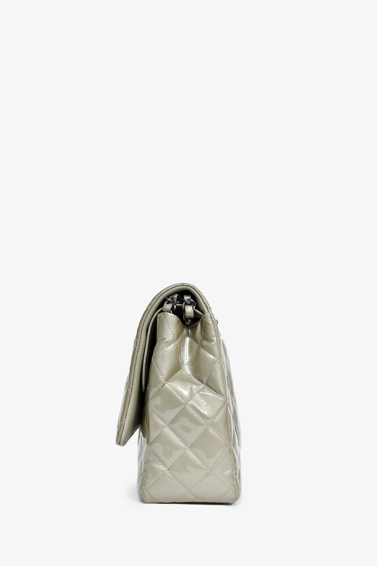 Chanel™ 2012/13 Grey Patent Quilted Maxi Double Flap Shoulder Bag