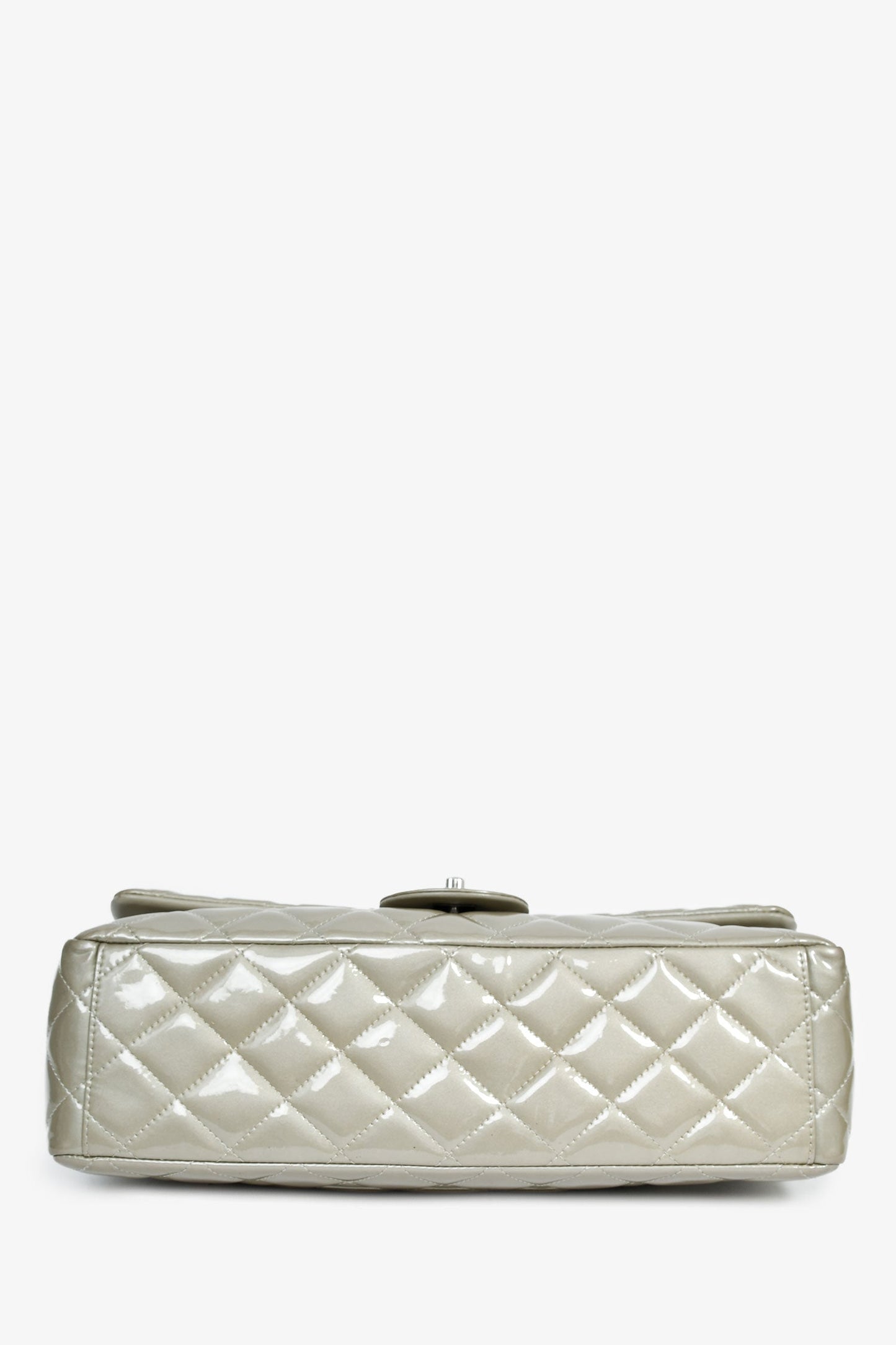 Chanel™ 2012/13 Grey Patent Quilted Maxi Double Flap Shoulder Bag