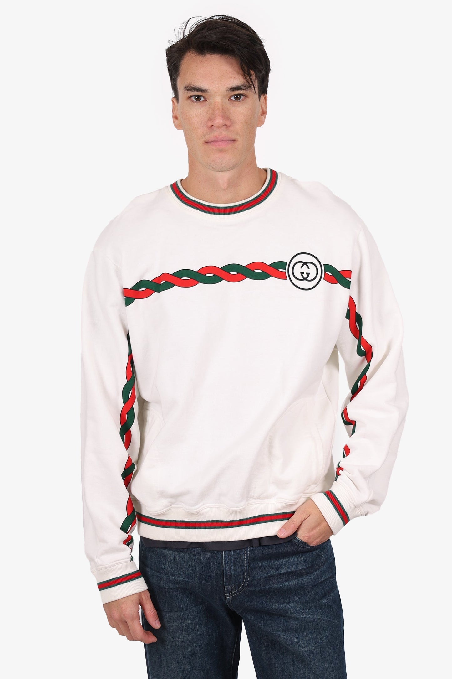 Gucci White/Red Gucci Logo Sweater Size XL