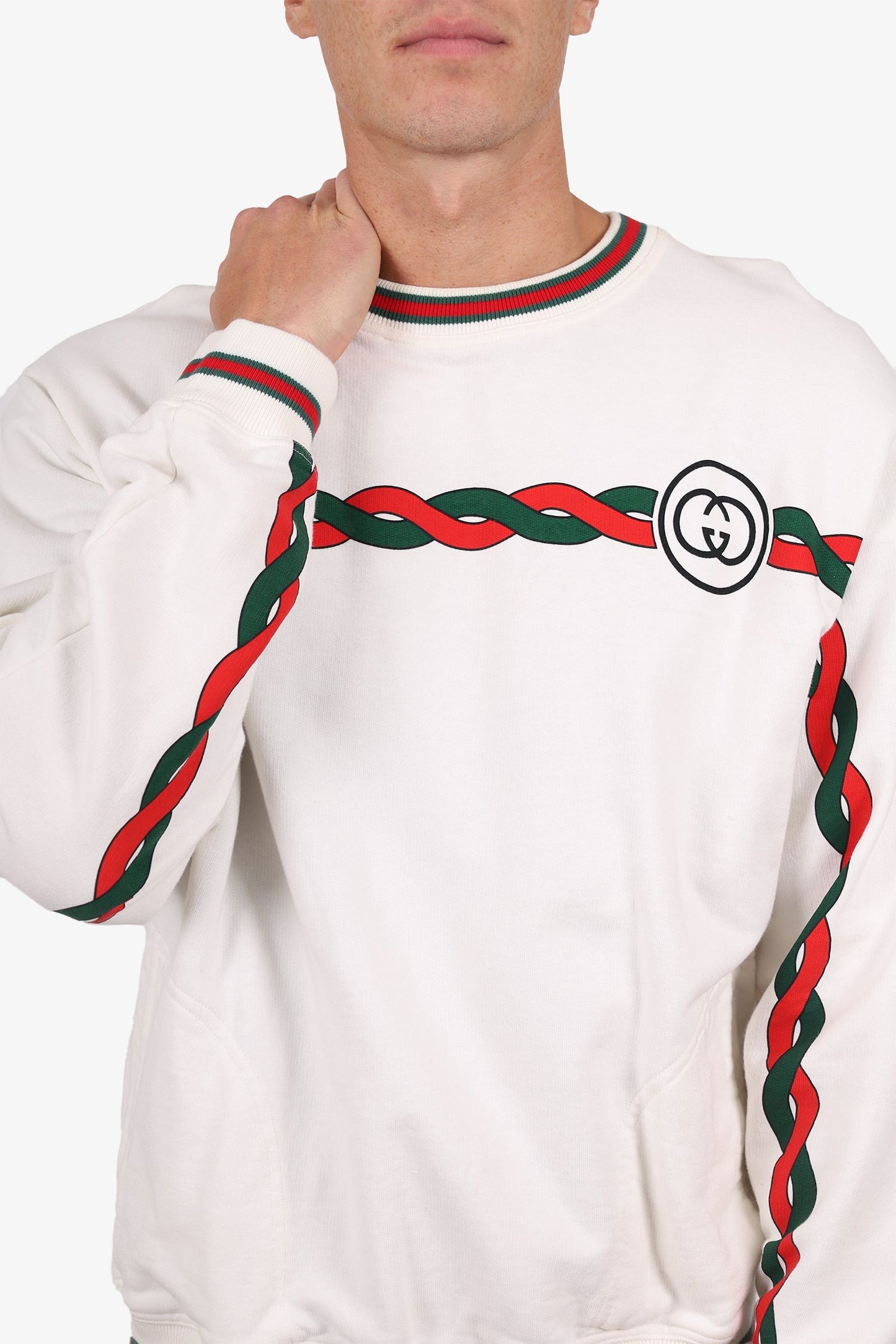 Gucci White/Red Gucci Logo Sweater Size XL
