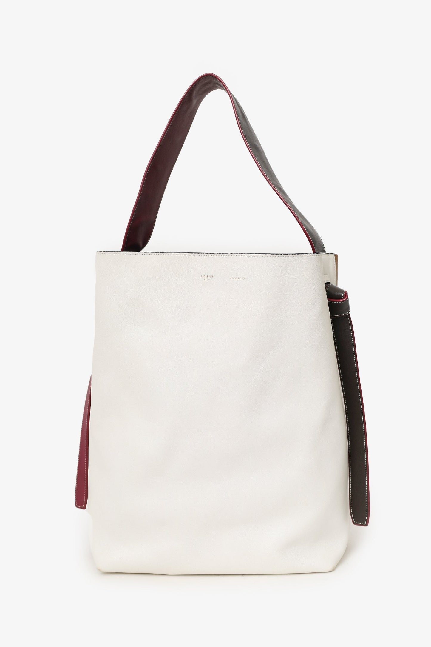 Celine Beige/White Leather Twisted Cabas Bag