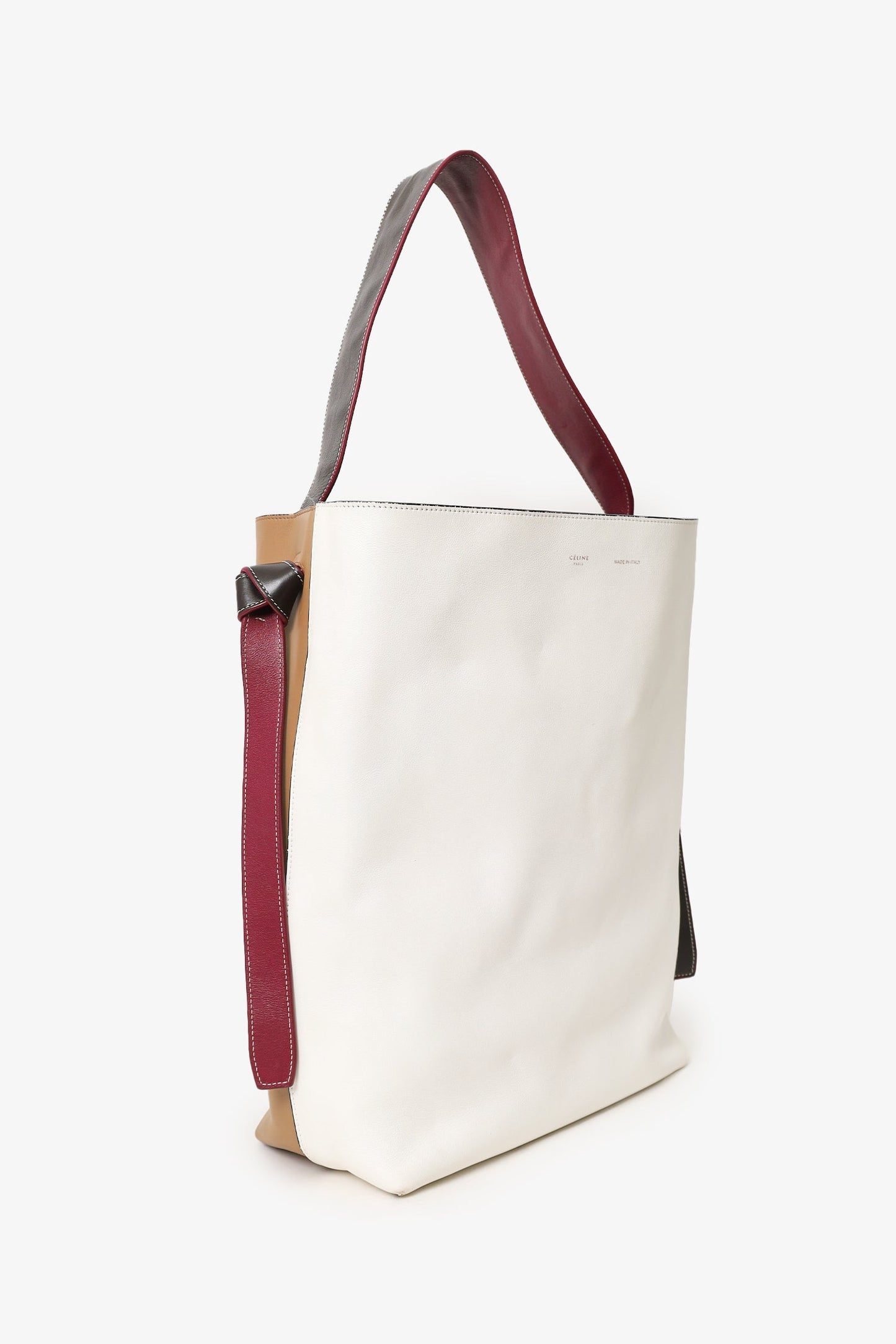 Celine Beige/White Leather Twisted Cabas Bag