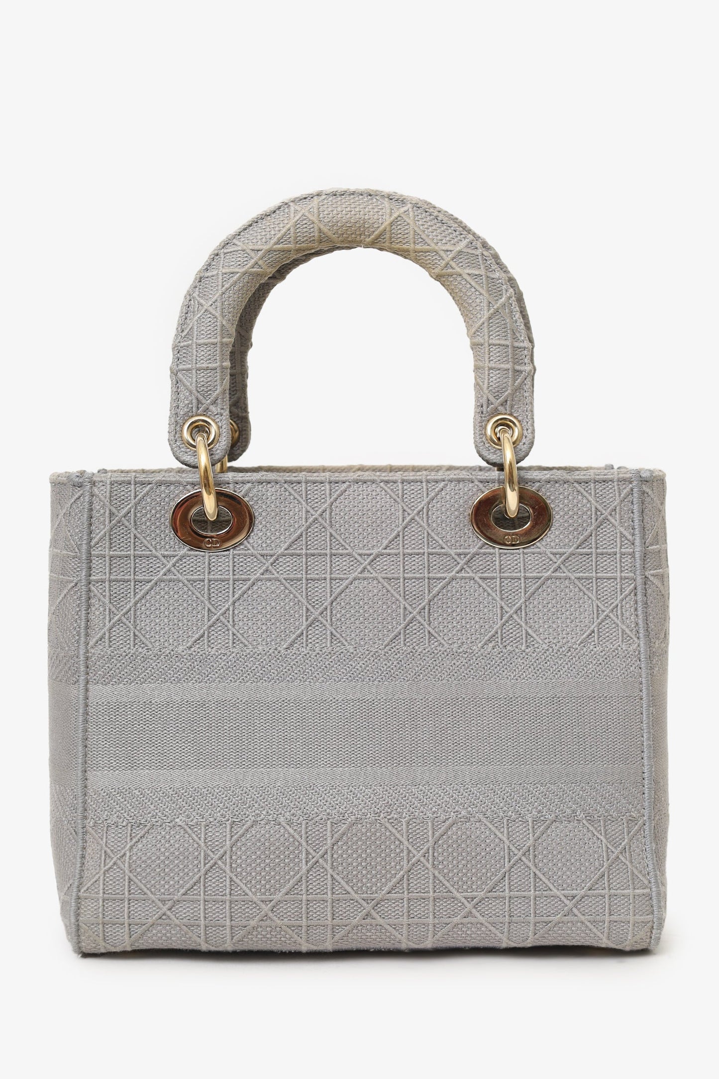 Christian Dior 2020 Grey Cannage Embroidered Canvas Medium Lady D-Lite With Strap