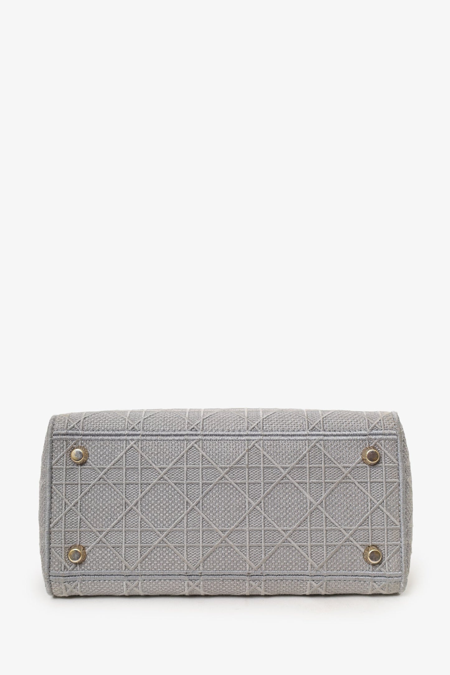 Christian Dior 2020 Grey Cannage Embroidered Canvas Medium Lady D-Lite With Strap