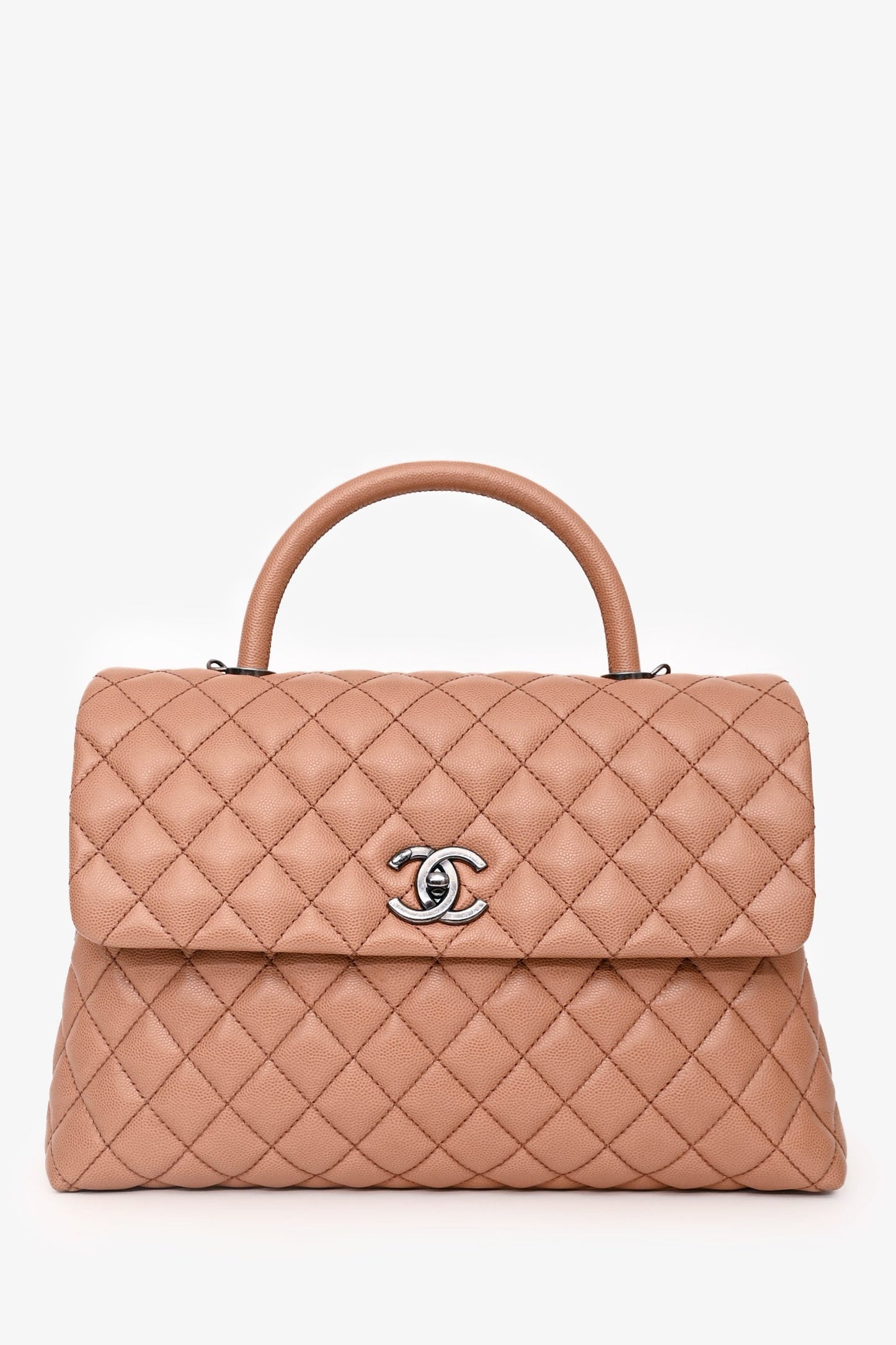 Chanel™ 2016-2017 Brown Caviar Leather Large Coco Top Handle with Strap