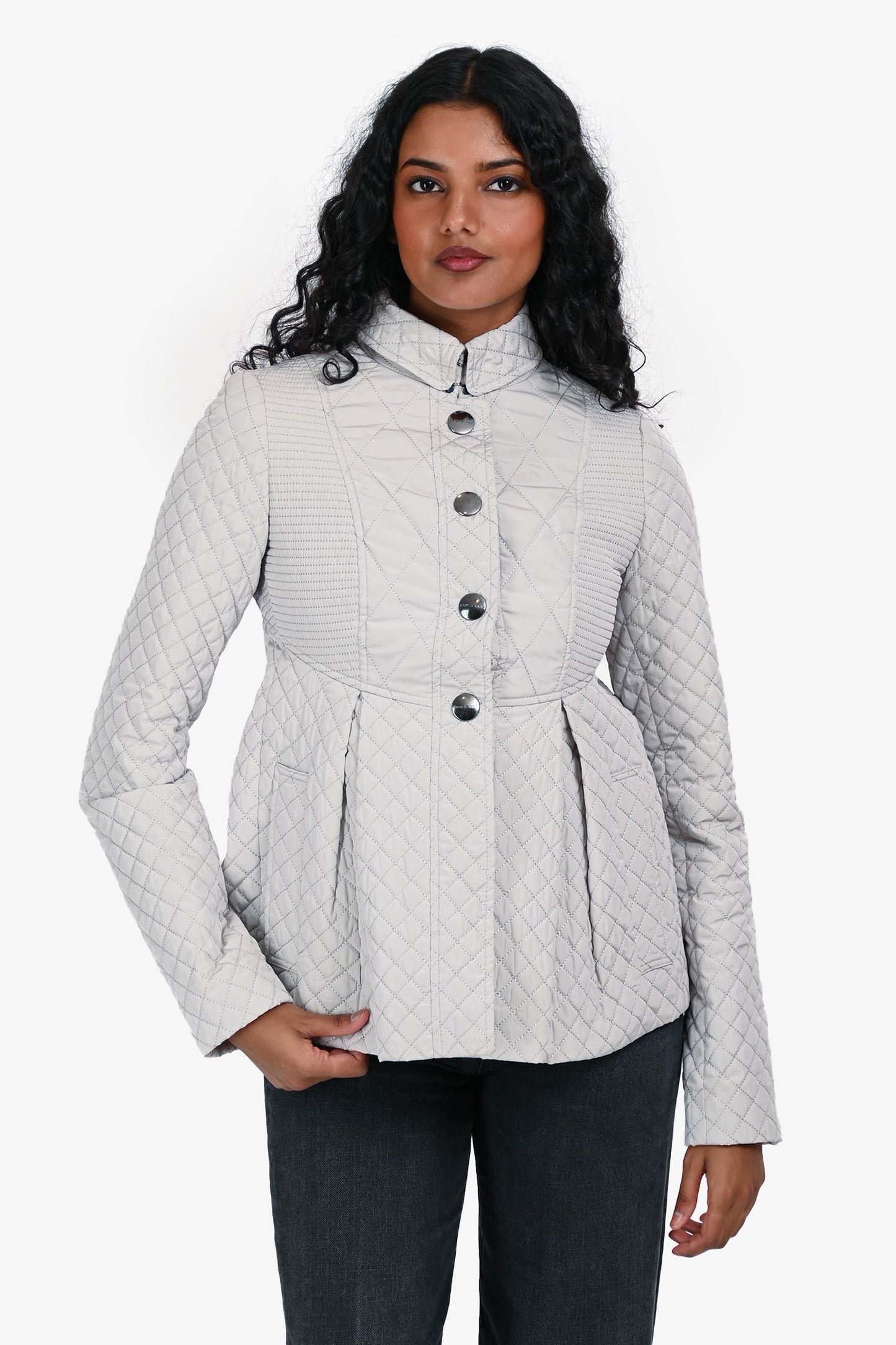Burberry London Light Grey Quilted Padded Jacket Size 2