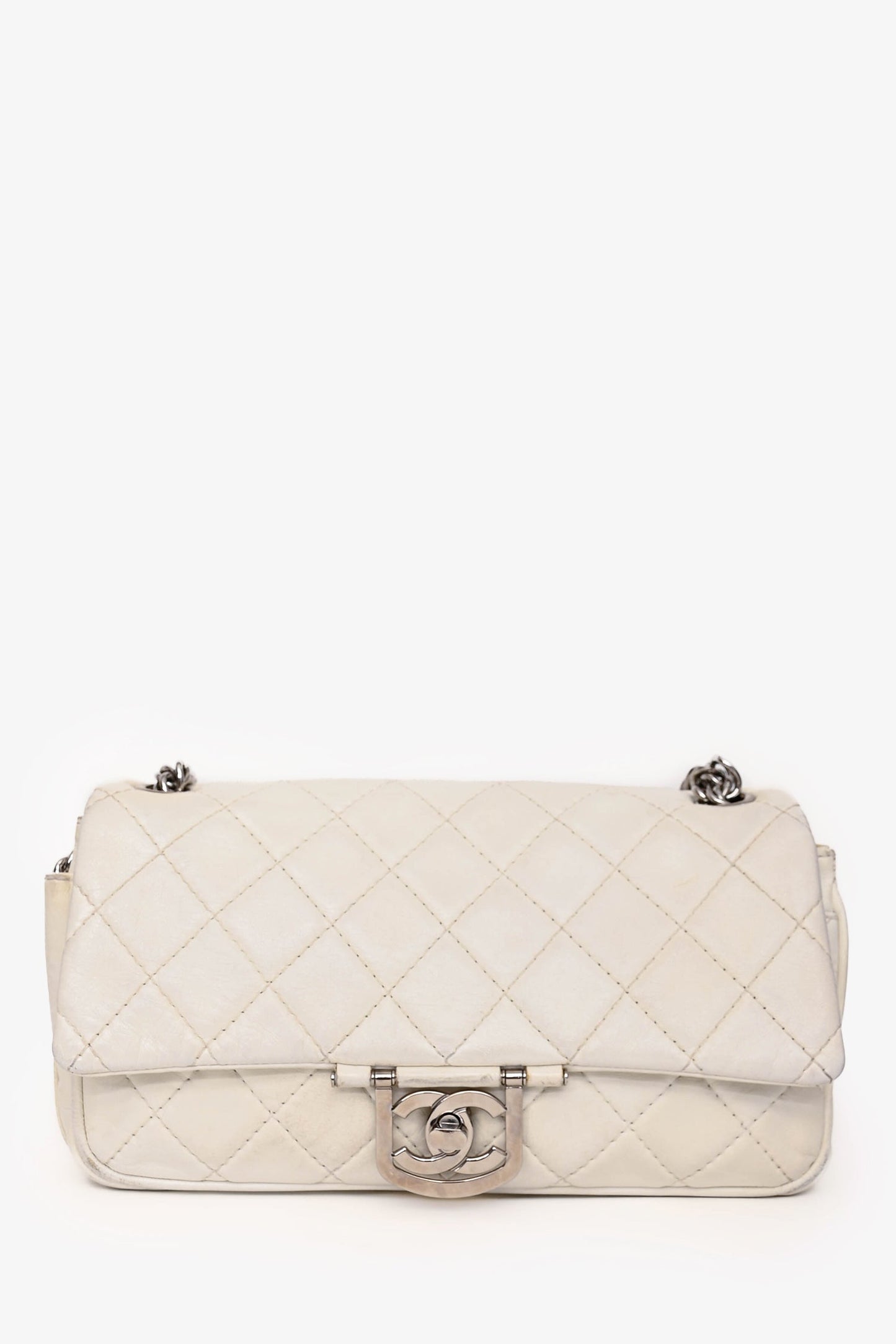 Chanel™ 2006-08 White Lambskin Leather Icon Flap Bag
