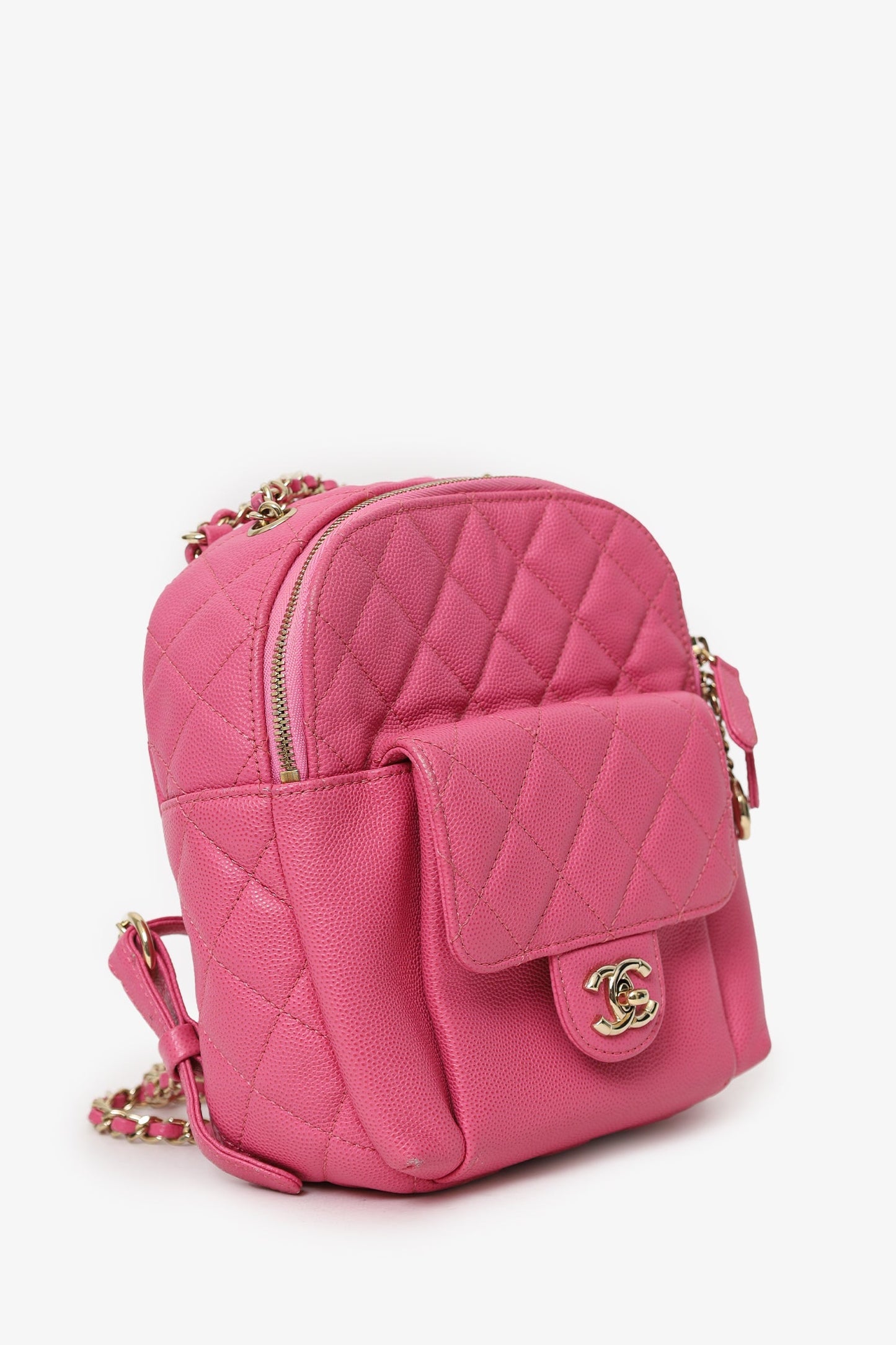 Chanel™ 2019 Hot Pink Caviar Leather Mini Chain Backpack