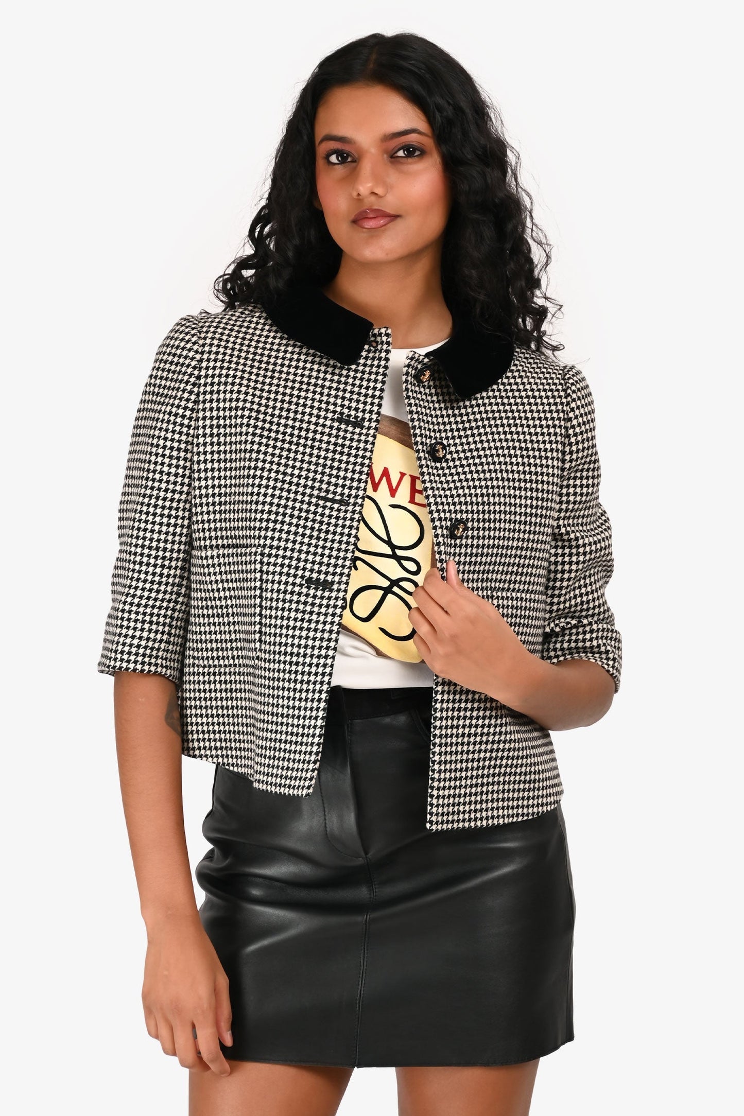 Gucci 2020 Black/White Cotton Houndstooth 'Rave Like You Are Five' Evening Jacket Size 40