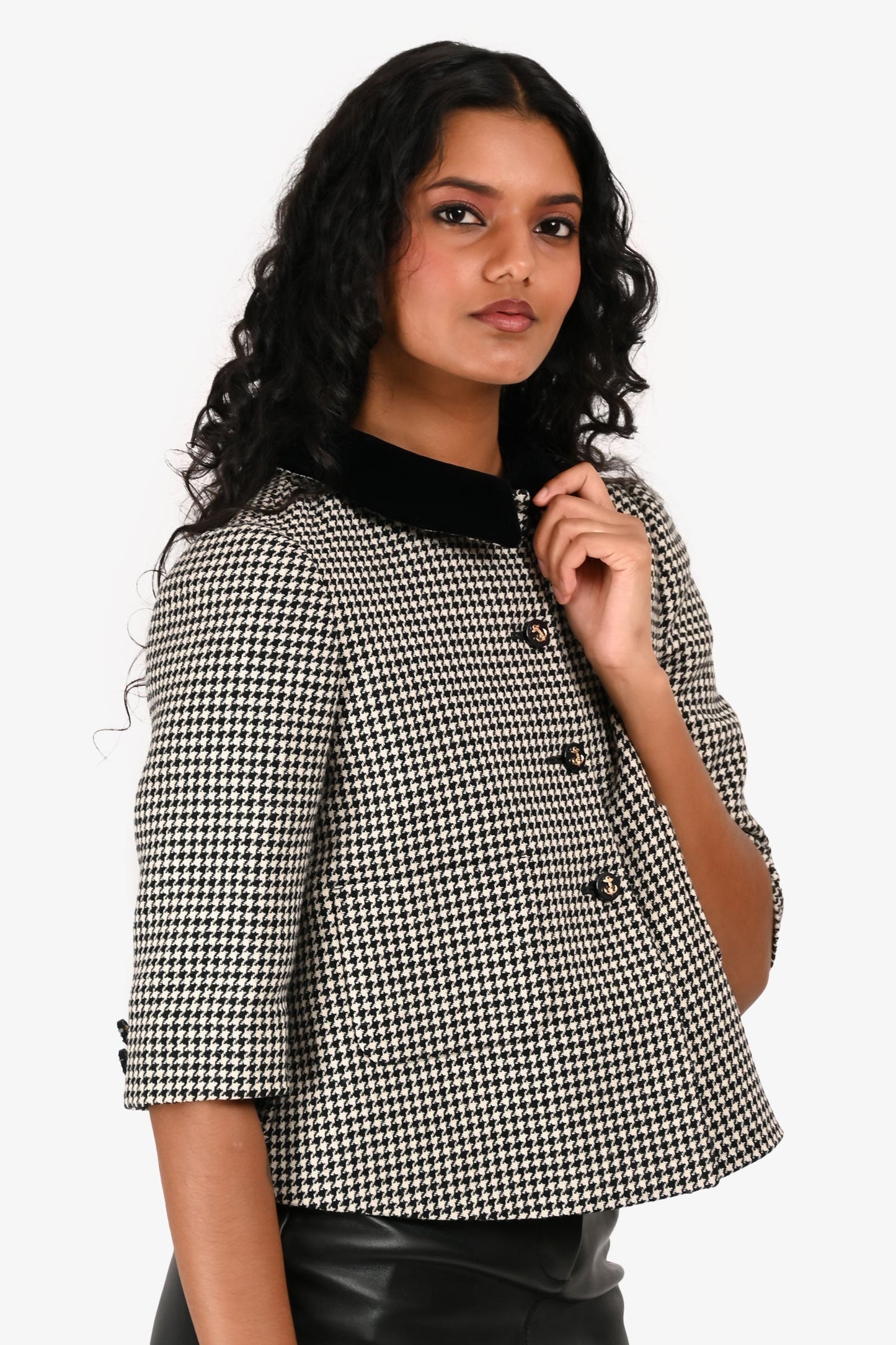 Gucci 2020 Black/White Cotton Houndstooth 'Rave Like You Are Five' Evening Jacket Size 40