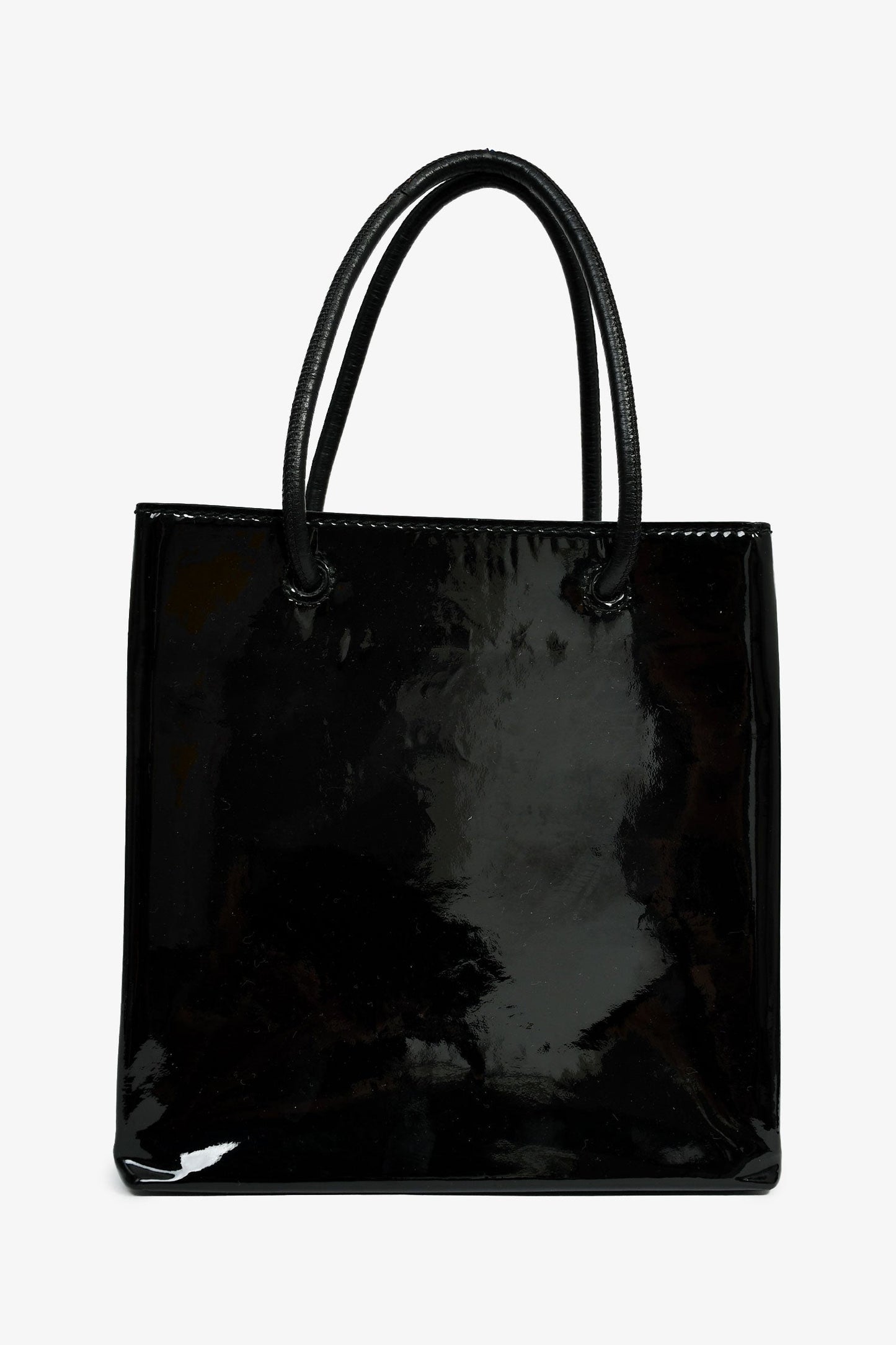 Balenciaga Black Patent Logo XXS Shopping Tote Bag With Strap
